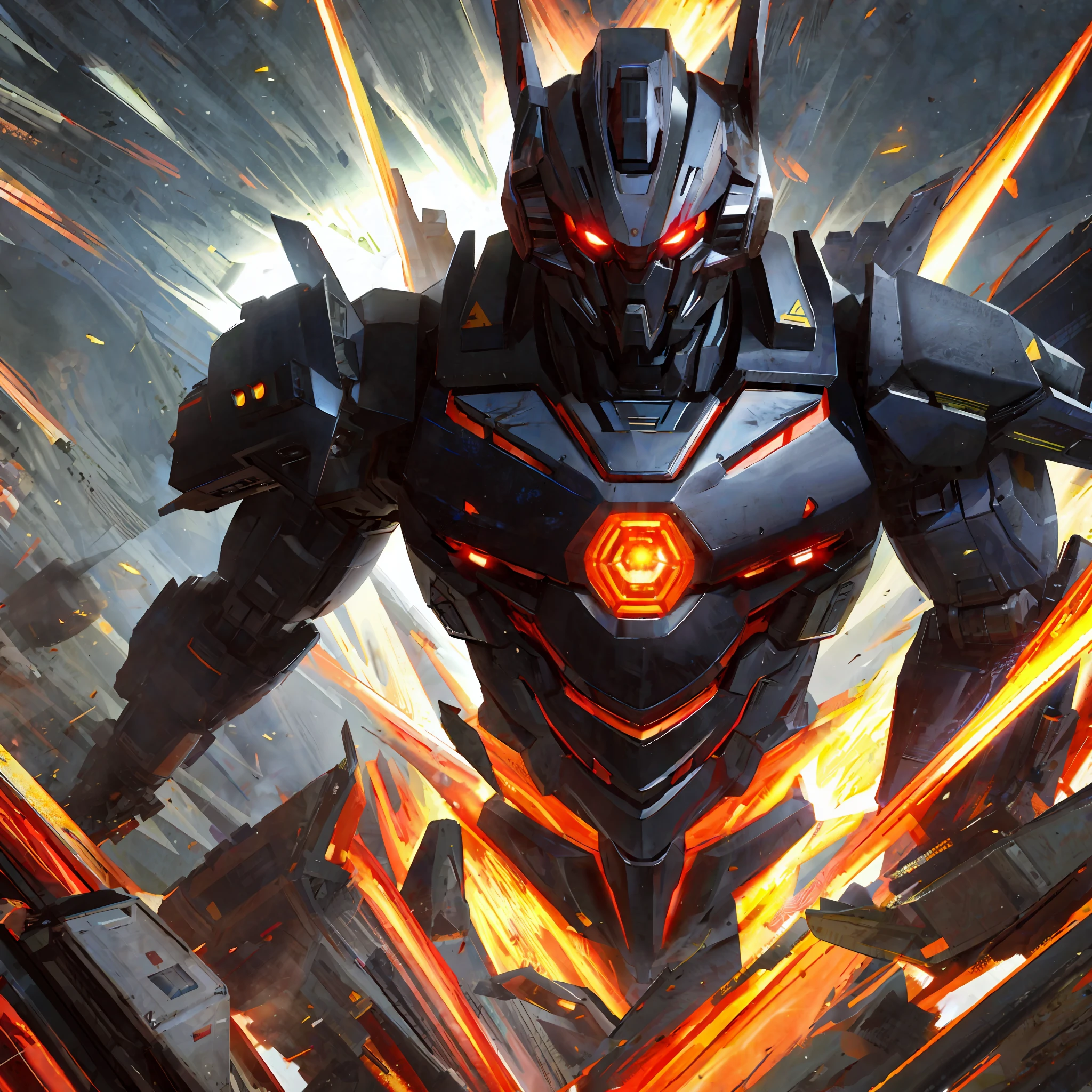 a robot,red eyes,black theme,glowing eyes,solo, outer Space,fighting stance,looking at viewer, portrait
best quality, highly detailed, ultra-detailed, masterpiece, 8k wallpaper, bad anatomy, highres, super fine illustration, game cg, (blacklight:1), command spell,,mechanical parts, robot joints, headgear,full armor, mecha,mask