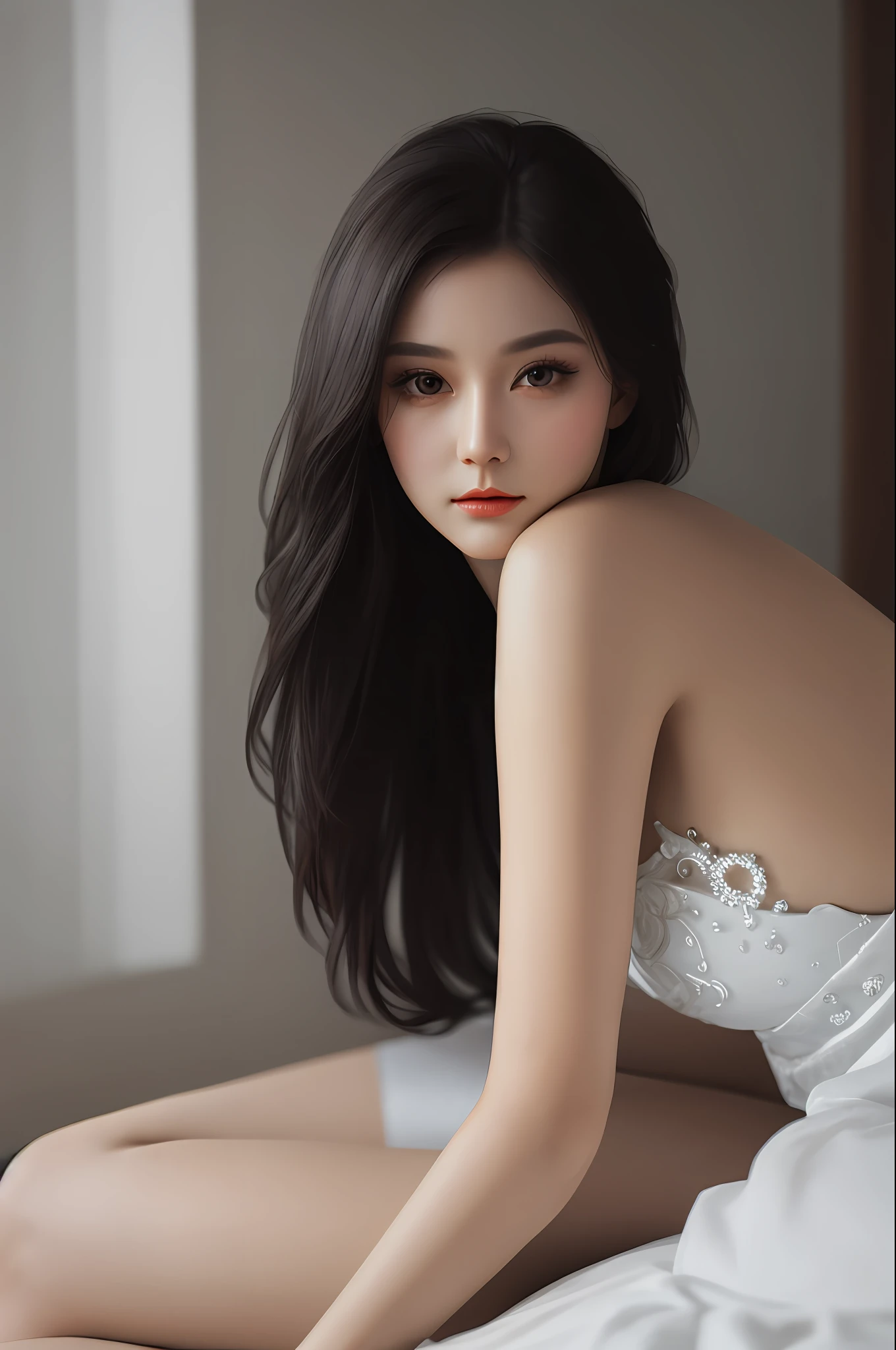 Very detailed eyes, very detailed face, very beautiful woman, best quality, super detailed (photorealistic), very delicate and beautiful legs, beautiful black eyes,