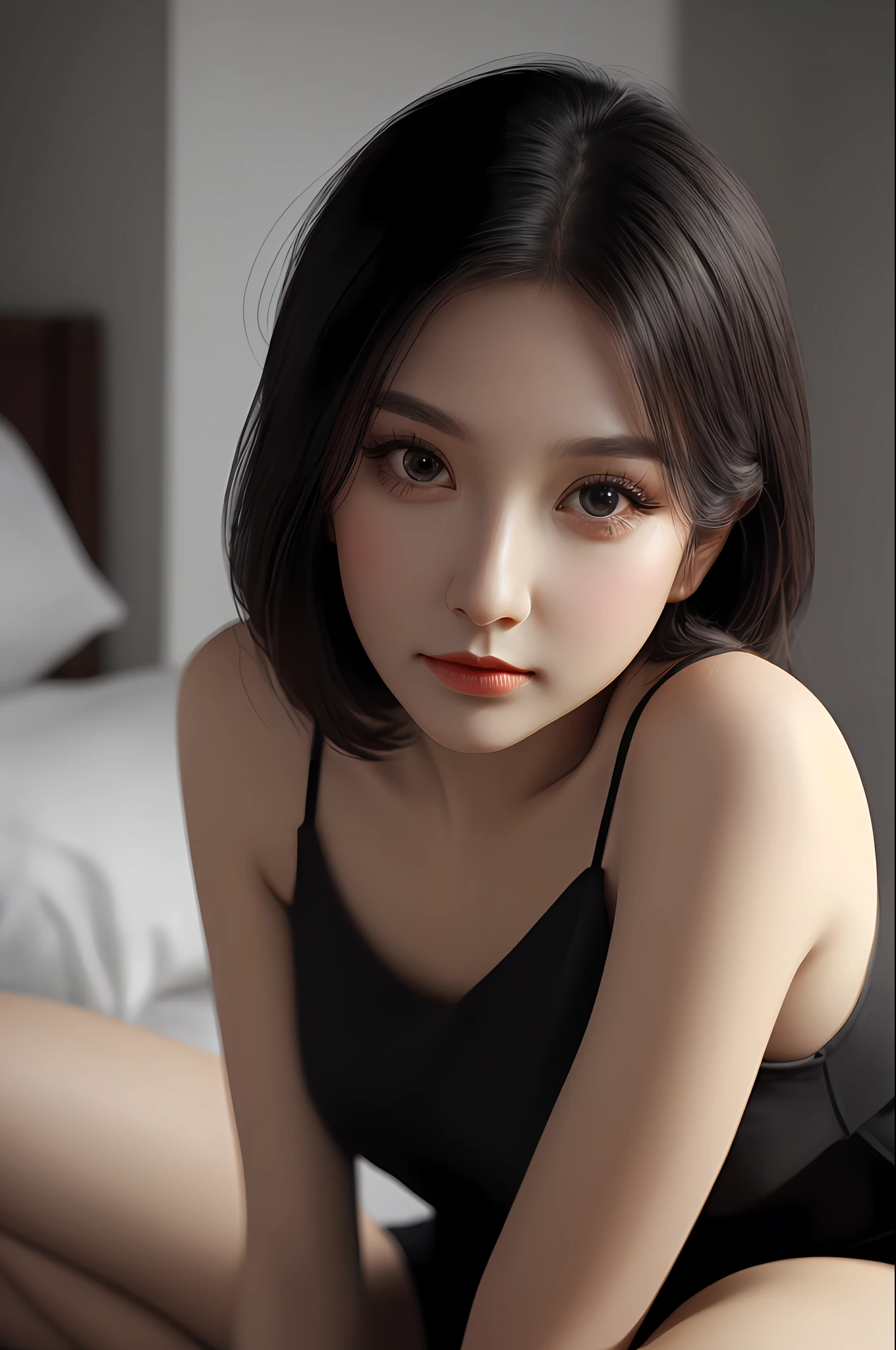 Very detailed eyes, very detailed face, very beautiful woman, best quality, super detailed (photorealistic), very delicate and beautiful legs, beautiful black eyes,
