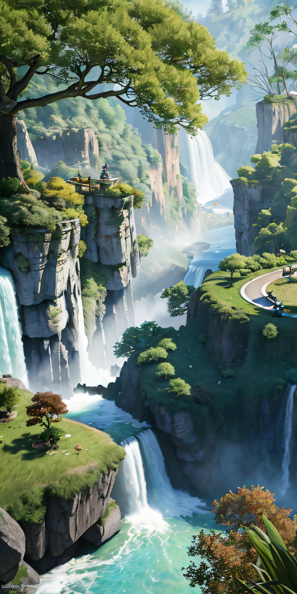 Analog style,ChromaV5,nvinkpunk,(extremely detailed CG unity 8k wallpaper),An image of a majestic river, trees on the sides, tiny waterfall, intense fog ,award winning photography, Chromatic Aberration, Detailed , HDR, Bloom, style by Monet, Pissarro, and Sisley ,trending on ArtStation, trending on CGSociety, art by midjourney