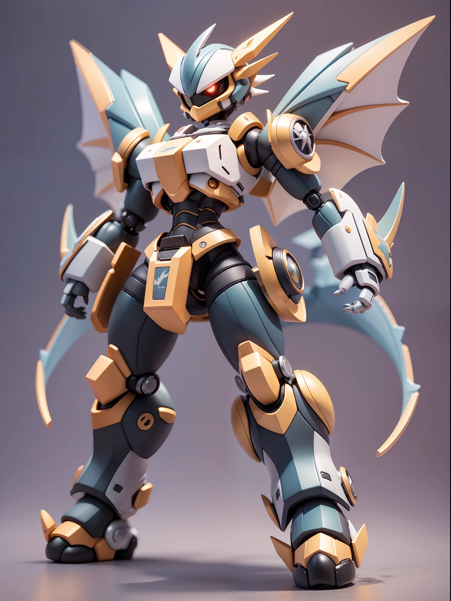 (Mechanical, Dragon: 1.331), (Mechanical Dragon Tail), (Oversized Mechanical Wings), Cute Style, Small, Big Head, 3D Rendering, ((Q Version)), Pokémon Style, Machine Style, Cinematic Texture, Figures, Pokémon, Movie Lights, Heavy Robotic Arm, Mechanical Belly, Mechanical Legs, Mechanical Legs, Mechanical Feeling, Background Surround Lightning, Lightning, Cool, Clean White Background, Ray Tracing, Quality Colors, Full Body 3D Model, Action, Stylish Blind Box Toys. (fill body:1.2)，chibi