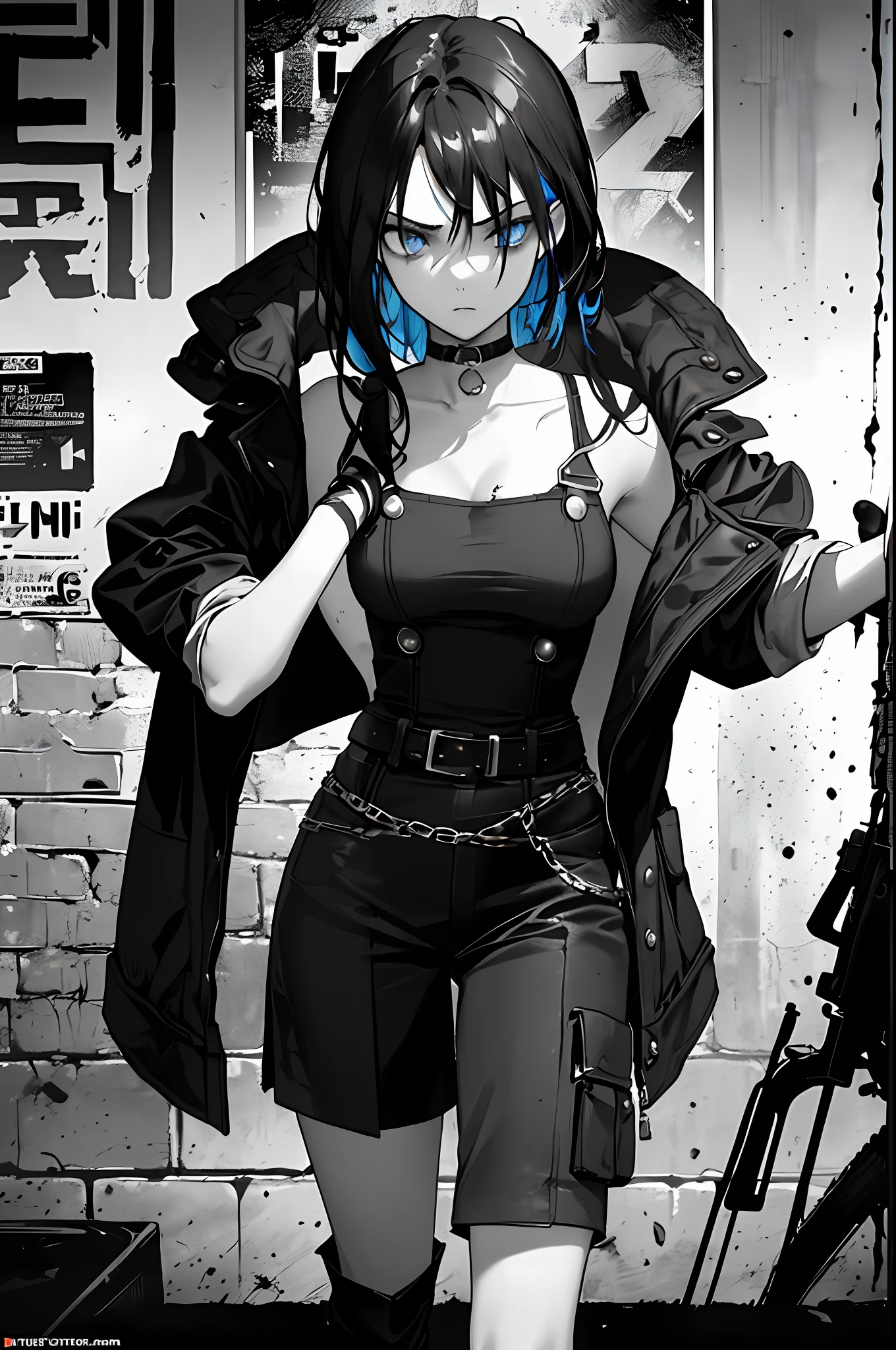 ((((dramatic))), (((gritty))), (((intense))) film poster featuring a young woman as the central character. She stands confidently in the center of the poster, wearing a stylish and edgy outfit, with a determined expression on her face. The background is dark and gritty city , with a sense of danger and intensity. The text is bold and attention-grabbing, with a catchy tagline that adds to the overall feeling of drama and excitement. The color palette is mainly dark with splashes of vibrant colors, giving the poster a dynamic and visually striking appearance,tachi-e
