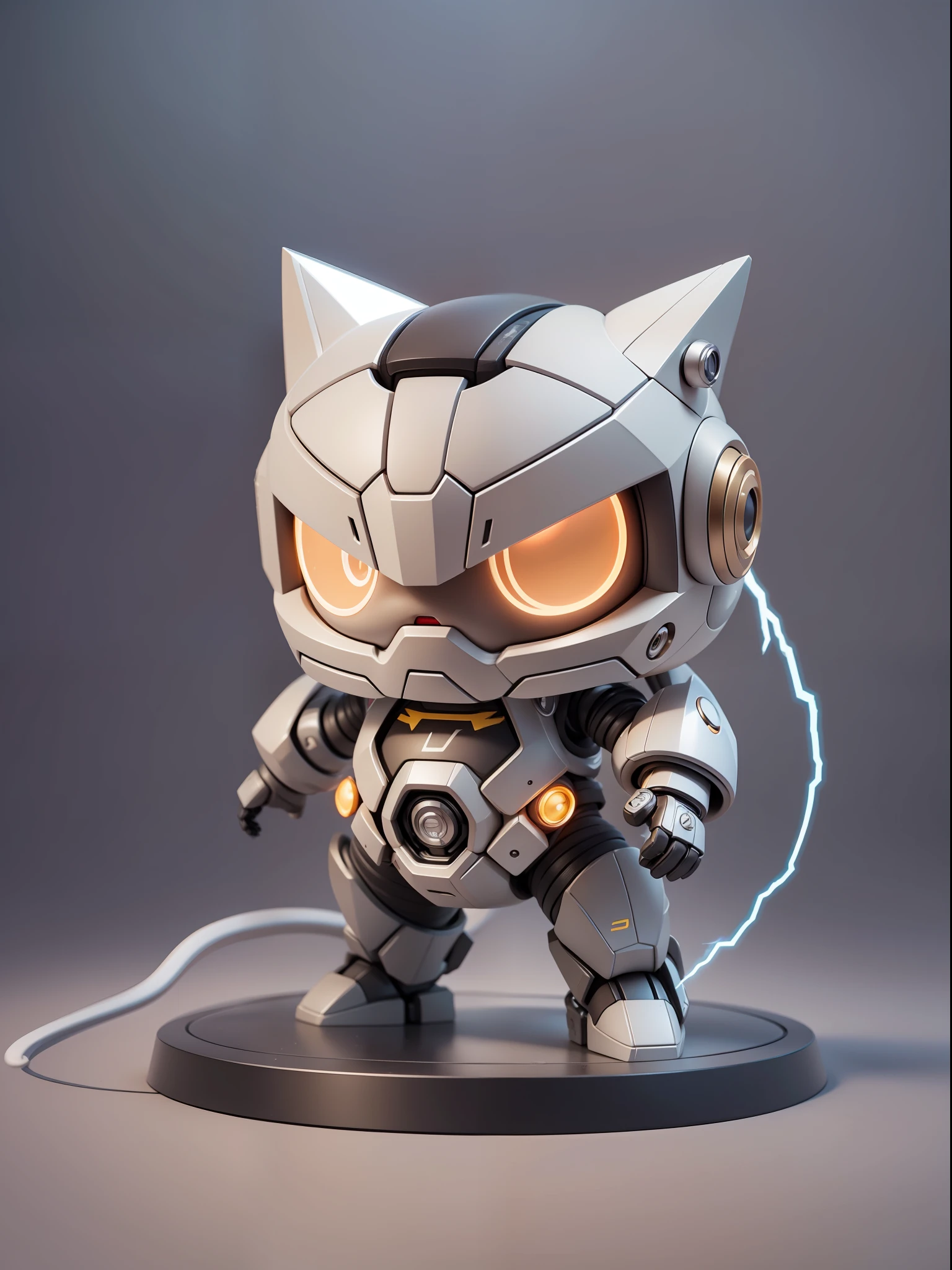 (Mechanical, Snake: 1.331), Lightning Fast, Cute Style, Small, Big Head, 3D Rendering, ((Q Version)), Pokémon Style, Machine Style, Cinematic Texture, Figures, Pokémon, Movie Lights, Heavy Robotic Arm, Mechanical Belly, Mechanical Legs, Mechanical Legs, Mechanical Sense, Background Surround Lightning, Lightning, Cool, Clean White Background, Ray Tracing, Premium Colors, Full Body 3D Model, Action, Stylish Blind Box Toys. (fill body:1.2)，chibi