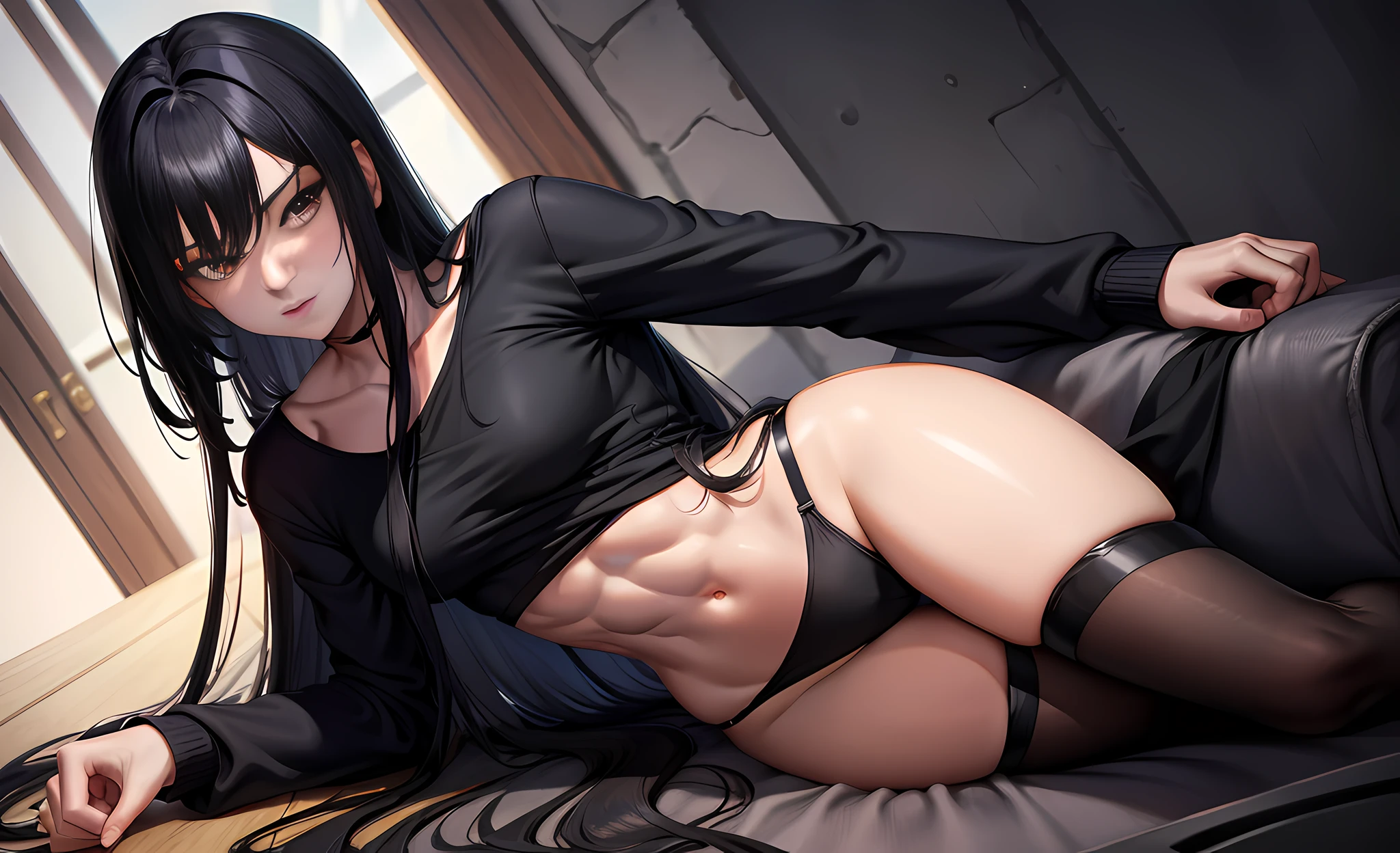 Abs domineering leg long black hair shirt young shaky s sitting 8k superlative