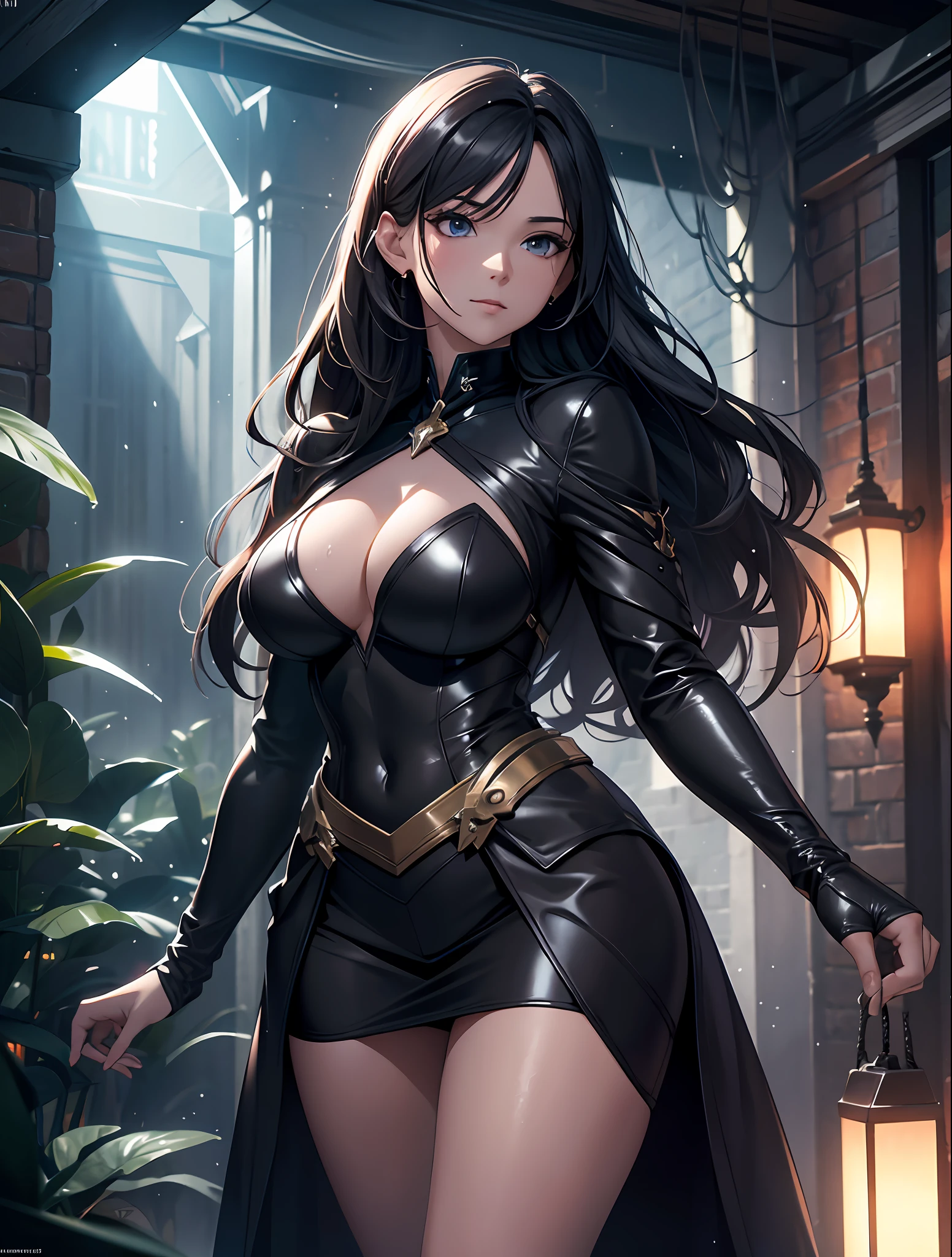 16K, HDR, RTX, Ray Tracing, Radiosity, Anisotropic Filtering, Subsurface Scattering, Award-winning, Night, Dark, Trending at Art Station, Best Quality, Masterpiece, Absurdity, Beautiful Muscle Mature Mystic Woman, Sexy Neck Dress, Cleavage,Big, Long Hair, Beautiful, Night, Soft Lighting, Wet, Shiny Skin, Fantasy,