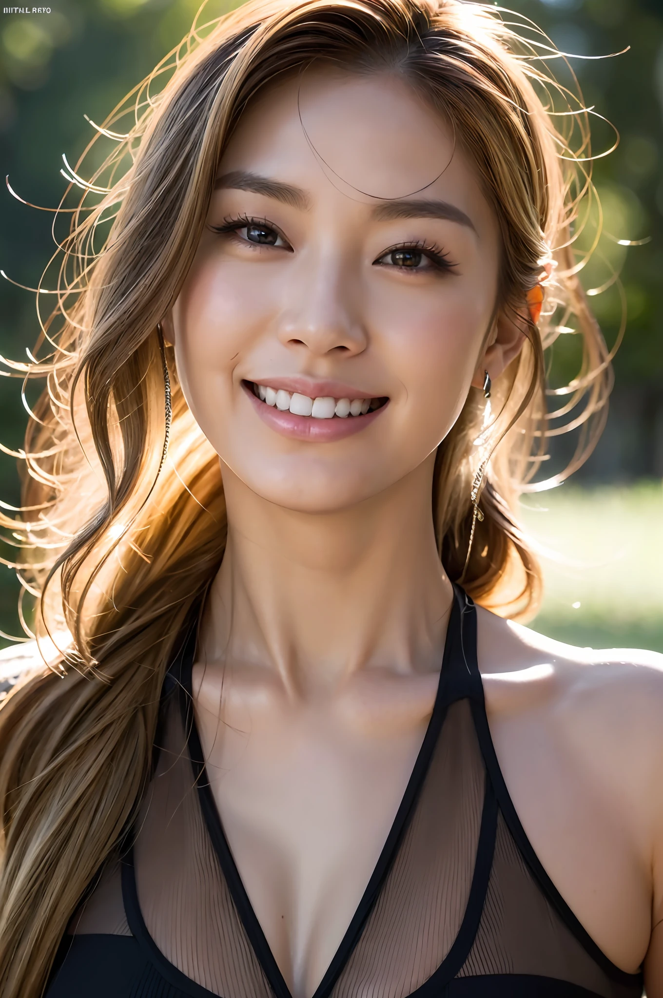 (8k, raw photo), film grain, ultra high resolution, ultra detail, (super skin detail), incredibly absurd, strong rim lights, asian, slim girl, seductive smile, staring, small, tattoo, braided hair, blonde hair, ((light brown hair)), (photoreal: 1.3) daylight, 1 girl, outdoor, (black shirt: 1.2), (urban)))), (highly detailed face), (bangs) women, naked body, cycling, cycling, cycling wear, bicycle, road bike, sport, tour de France