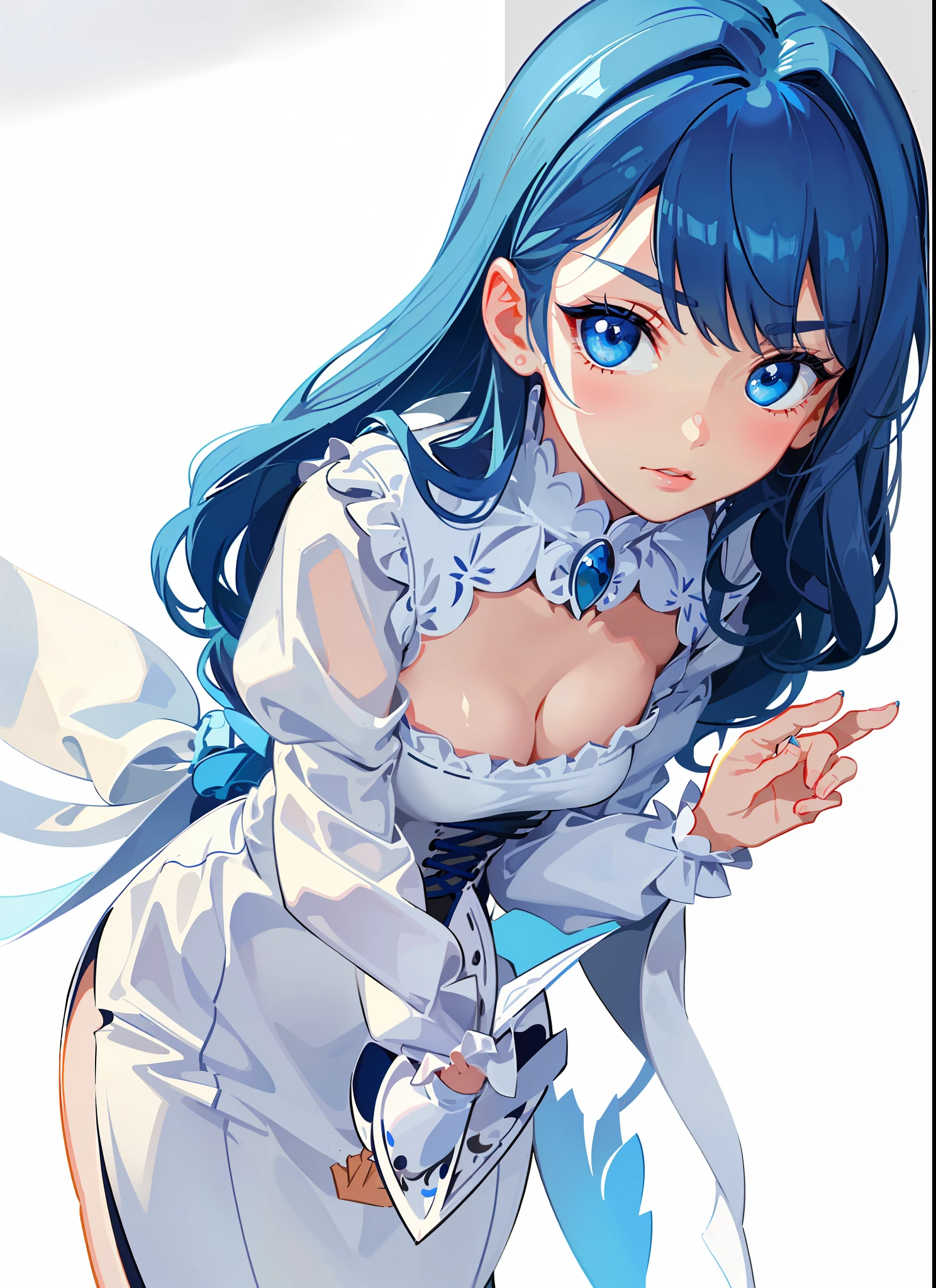 (Top View), Dynamic Angle, Ultra Detailed, Illustration, Close-Up, Straightforward, 1 Girl, (Beautiful and Detailed Eyes: 1.1) (Standing), (Poor Milk), (Cleavage), [[Slender Fingers and Hands: 0.55]:: 0.85], (Detail Fingers), Cel Shadow, (Bold Outline: 1.2), Flat Color, Sharp Shadow, Graphic Style, Caricature Influence, Clean Lines, Striking Visuals
