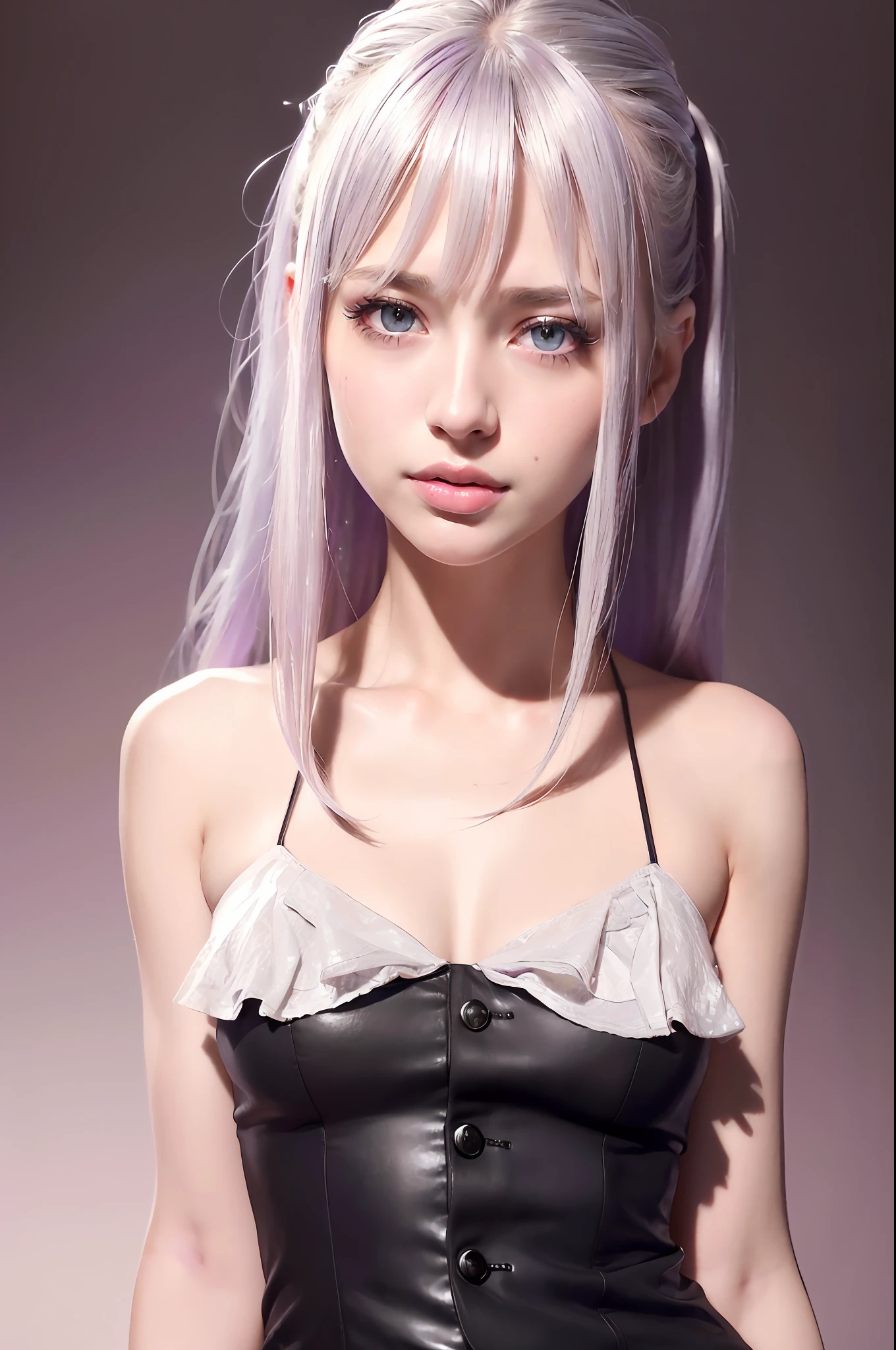 1girl,beautiful vintage color, instagram (photorealistic, high resolution:1.4), ((puffy eyes)), looking at viewer, , full body (8k, RAW photo, best quality, masterpiece:1.2), (realistic, photo-realistic:1.37),(sharp focus:1.2), professional lighting, photon mapping, radiosity, physically-based rendering, (pale skin:1.2),(small breasts:1.2), looking at viewer, (middle hair:1.5), portrait, purple eyes, (sliver hair:1.1),bangs, (simple background:1.4), solo, upper body, realistic,(masterpiece:1.4),(best quality:1.4),(shiny skin),fashi-girl,makeup,smile(skinny,closed mouth,shy :1.3) ,(standing,black Stewardess uniform,Necromancer:1.1),medium bust,sexy pose ,