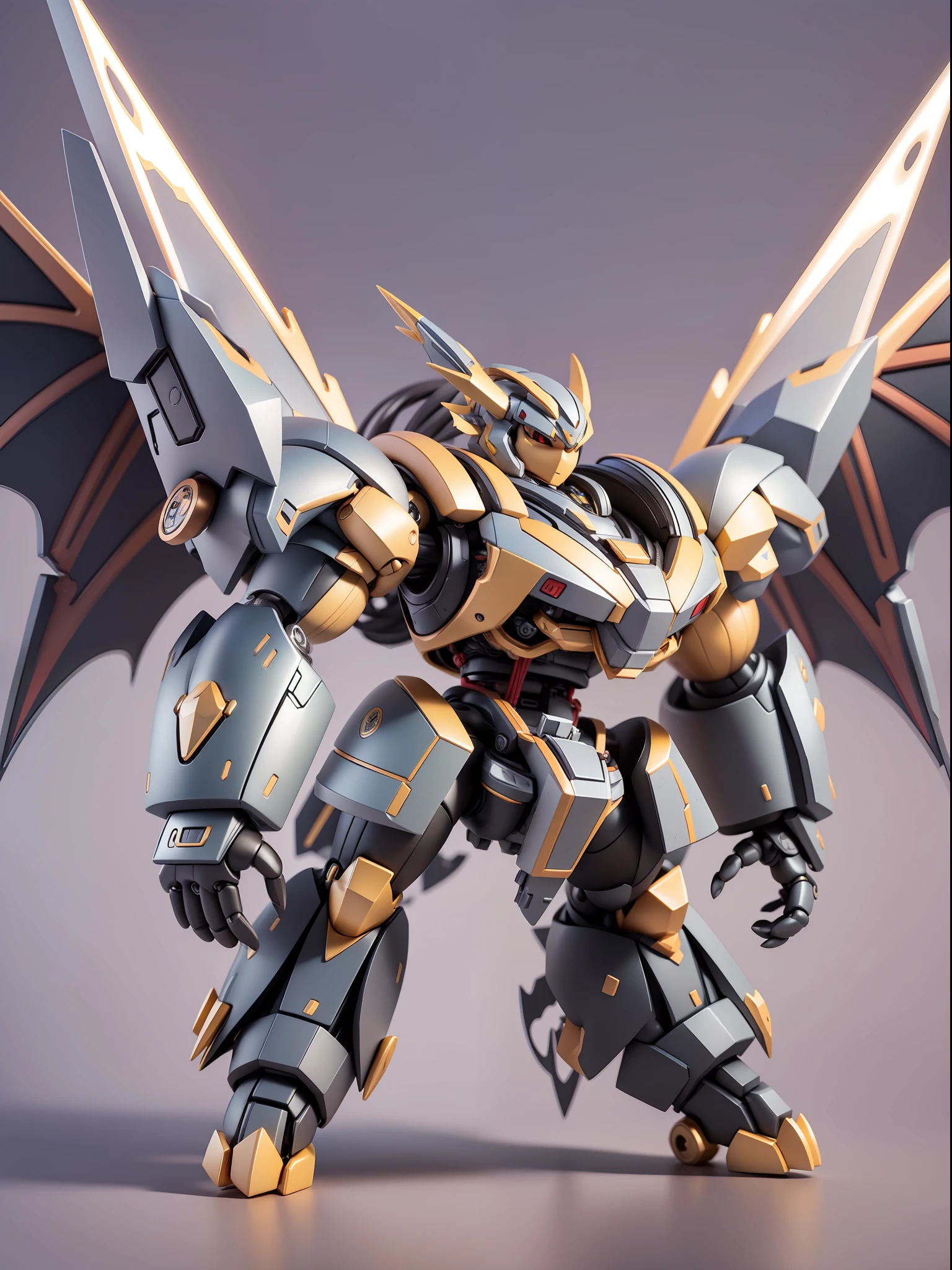(Mechanical, Dragon: 1.331), (Mechanical Dragon Tail), (Oversized Mechanical Wings), Cute Style, Small, Big Head, 3D Rendering, ((Q Version)), Pokémon Style, Machine Style, Cinematic Texture, Figures, Pokémon, Movie Lights, Heavy Robotic Arm, Mechanical Belly, Mechanical Legs, Mechanical Legs, Mechanical Feeling, Background Surround Lightning, Lightning, Cool, Clean White Background, Ray Tracing, Quality Colors, Full Body 3D Model, Action, Stylish Blind Box Toys. (fill body:1.2),chibi