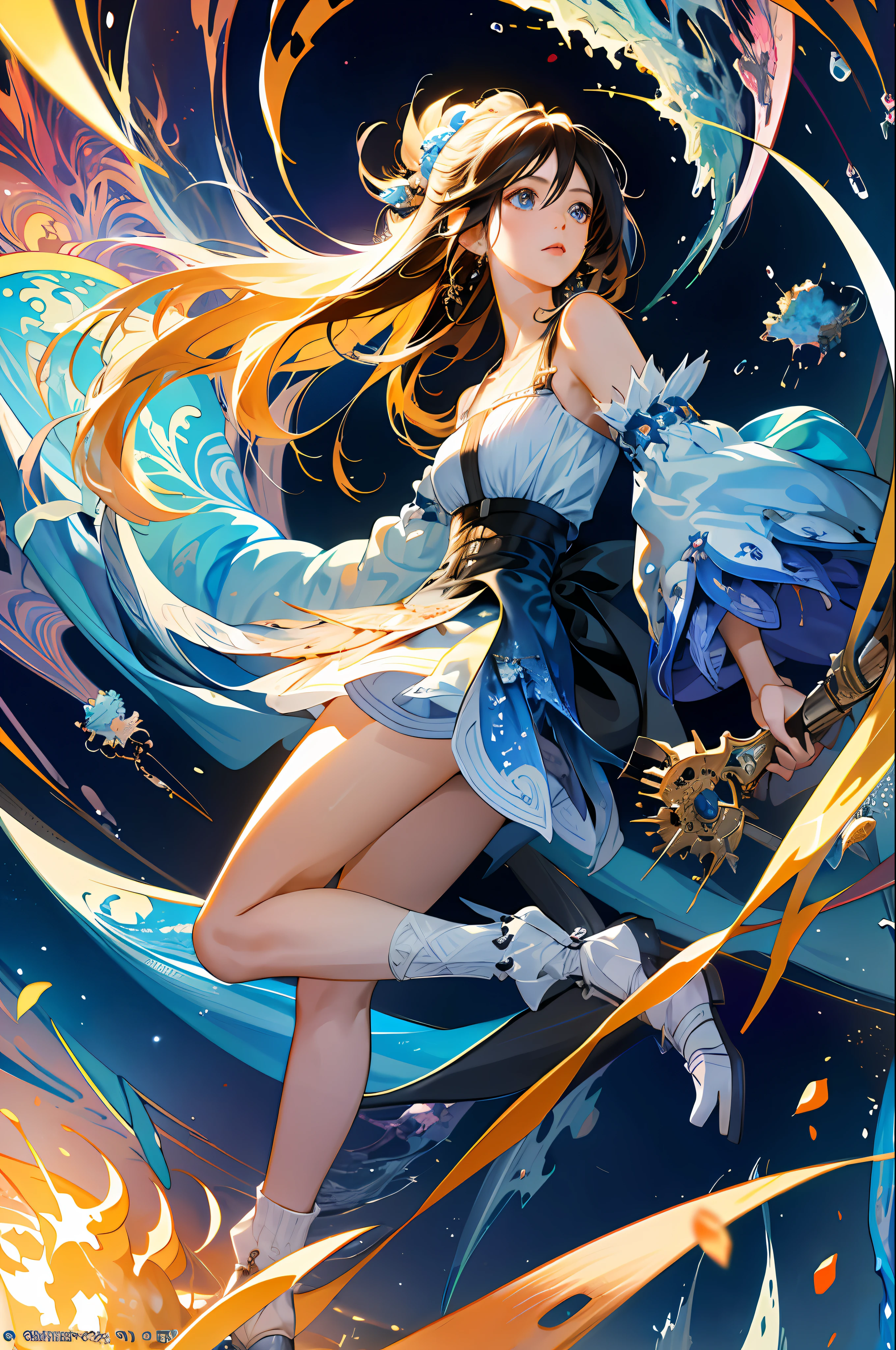 absurdres, highres, ultra detailed, 1girl, Rinoa, from Final Fantasy 8, solo, extremely detailed eyes, (official art, beautiful and aesthetic:1.2), (1girl), extreme detailed,(fractal art:1.3),colorful,highest detailed