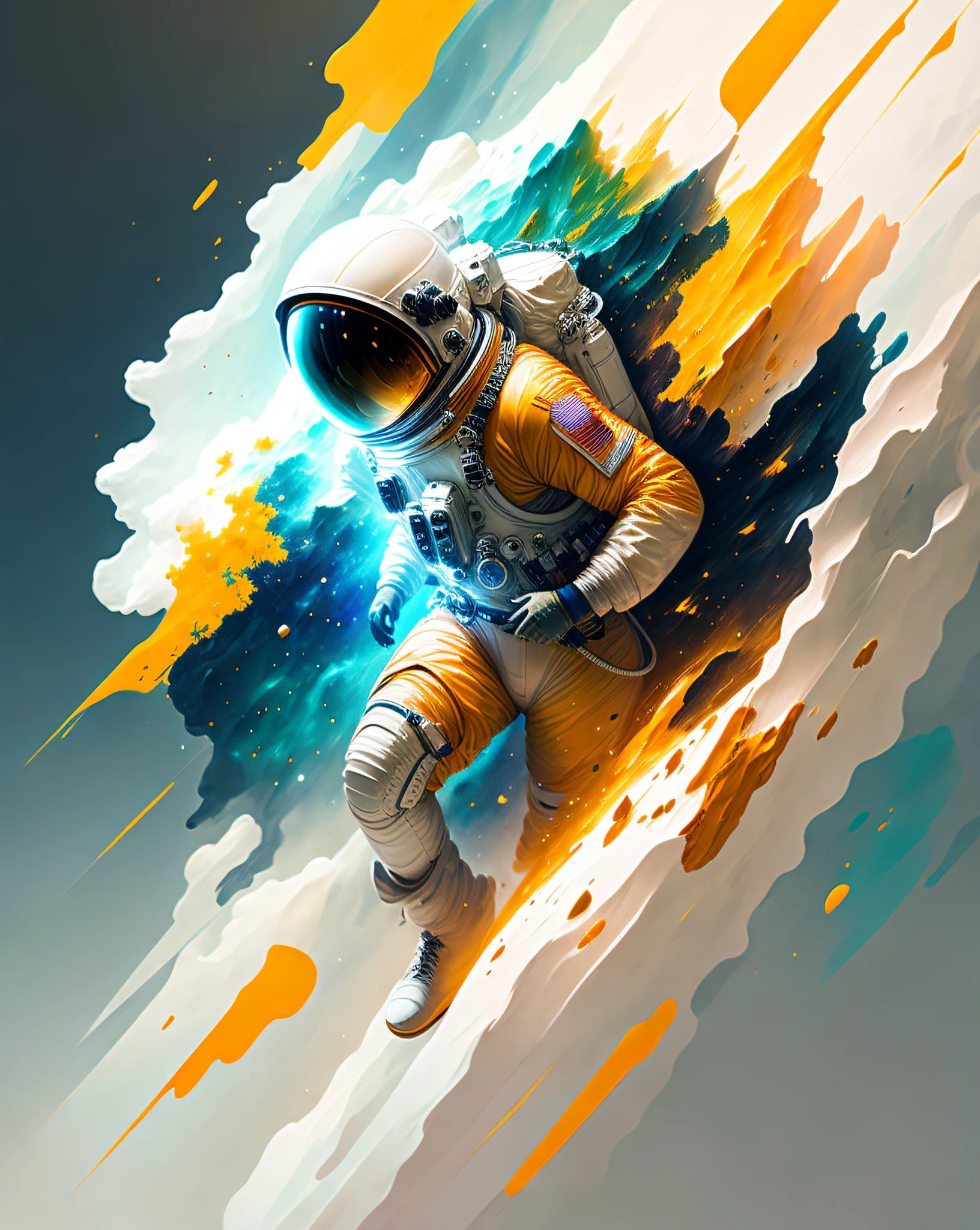 astronaut,  climbing the asteroid,  character render, ultra high quality model, ethereal background, abstract beauty, explosive volumetric, oil painting, heavy strokes, paint dripping