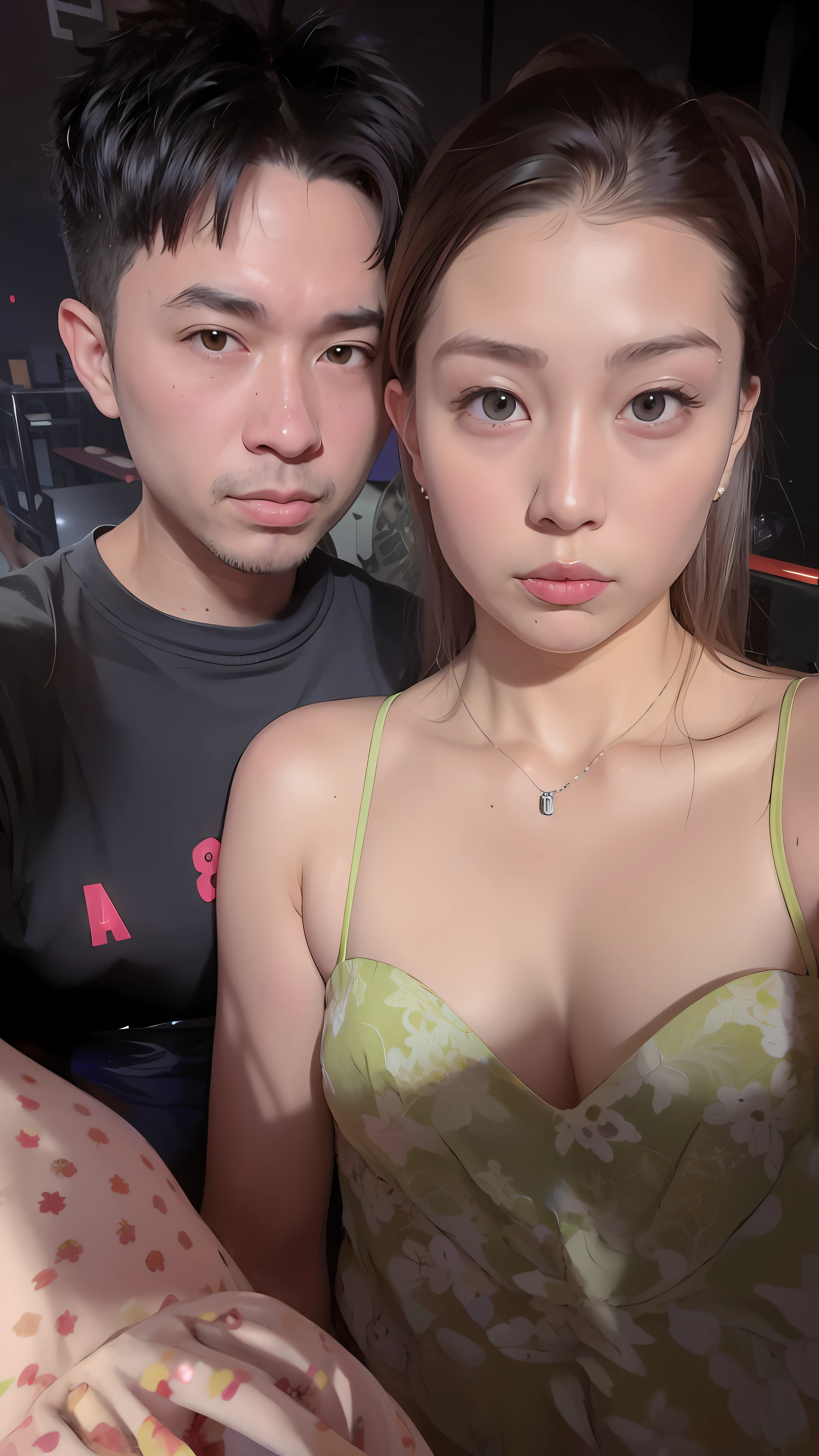 8K selfie photo, Taiwanese girl, tattoo, nightclub, couple photo, cute and handsome boy --auto --s2