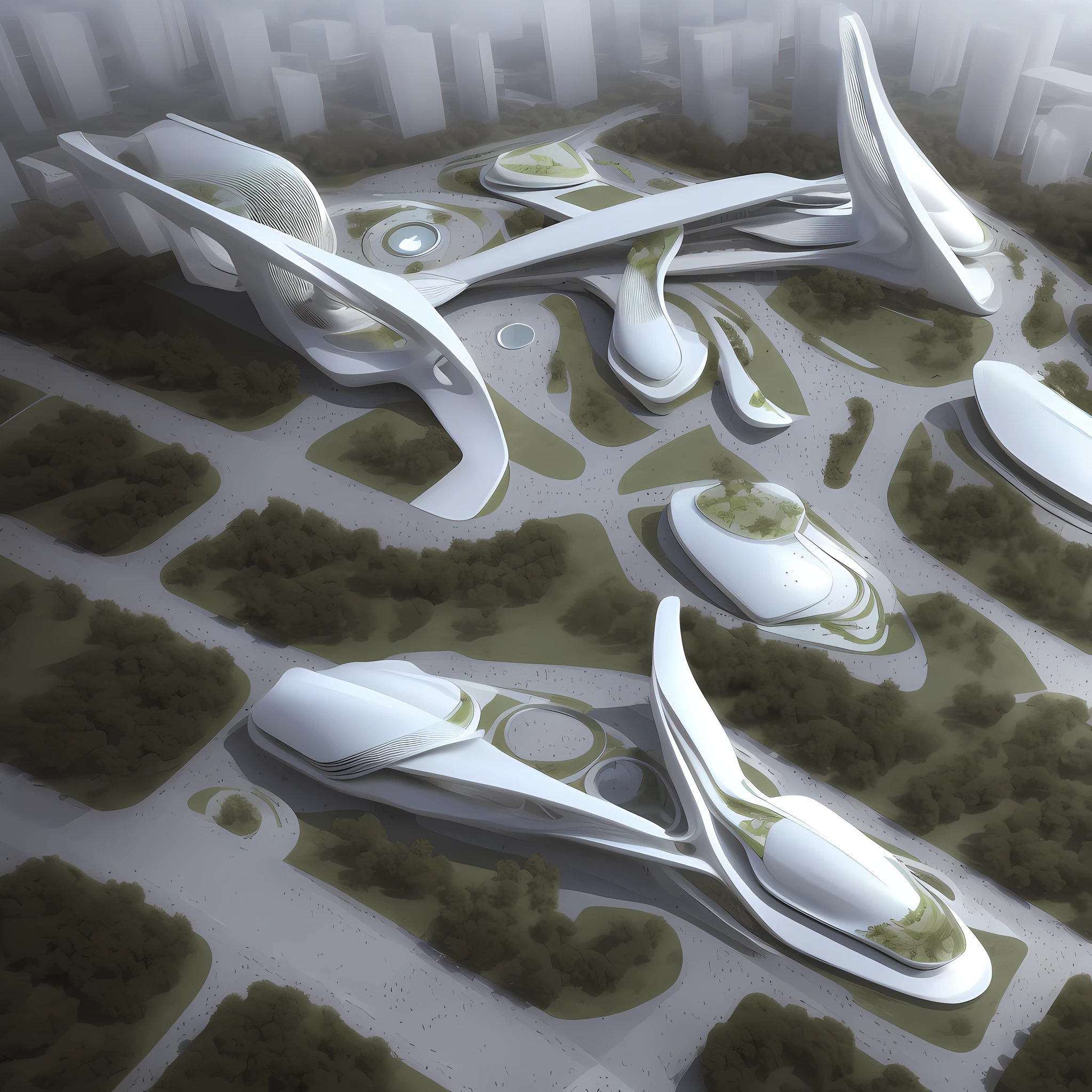 River, city, super high-rise building, high resolution, high image quality, full detail, large white building with a circular roof and green lawn, inspired by Zha Shibiao, by Zha Shibiao, Zaha Hadid architecture, Zaha Hadid style architecture, alien architecture, futuristic architectural art, Zaha Hadid architects, futuristic utopian architecture, huge futuristic architecture, futuristic architecture, portal. Zaha Hadid, clean ground, clean building surface, can properly have some human reference moving around on the ground, the main body of the building becomes one