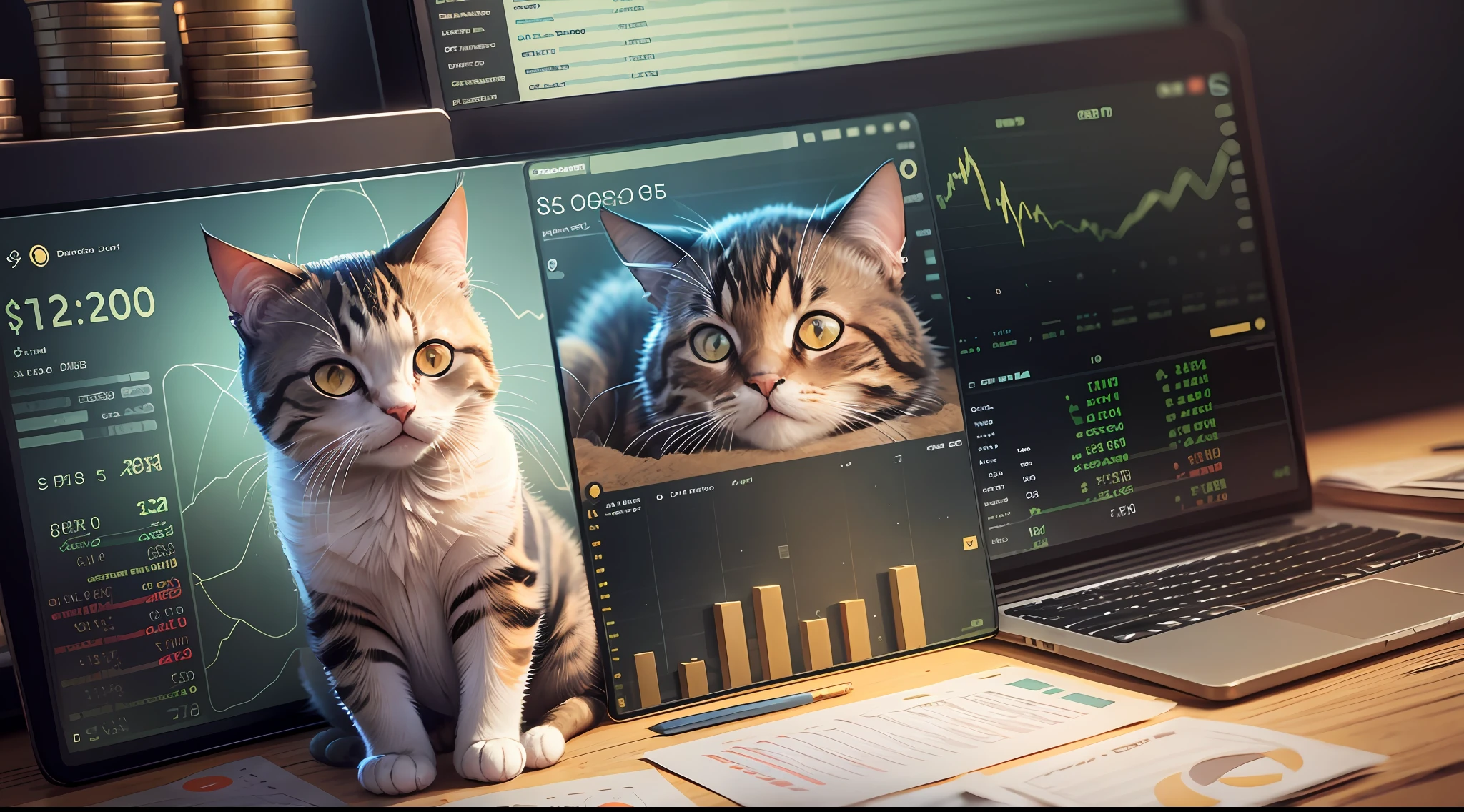financial charts, money, crypto, coin, airdrop, cat --auto --s2