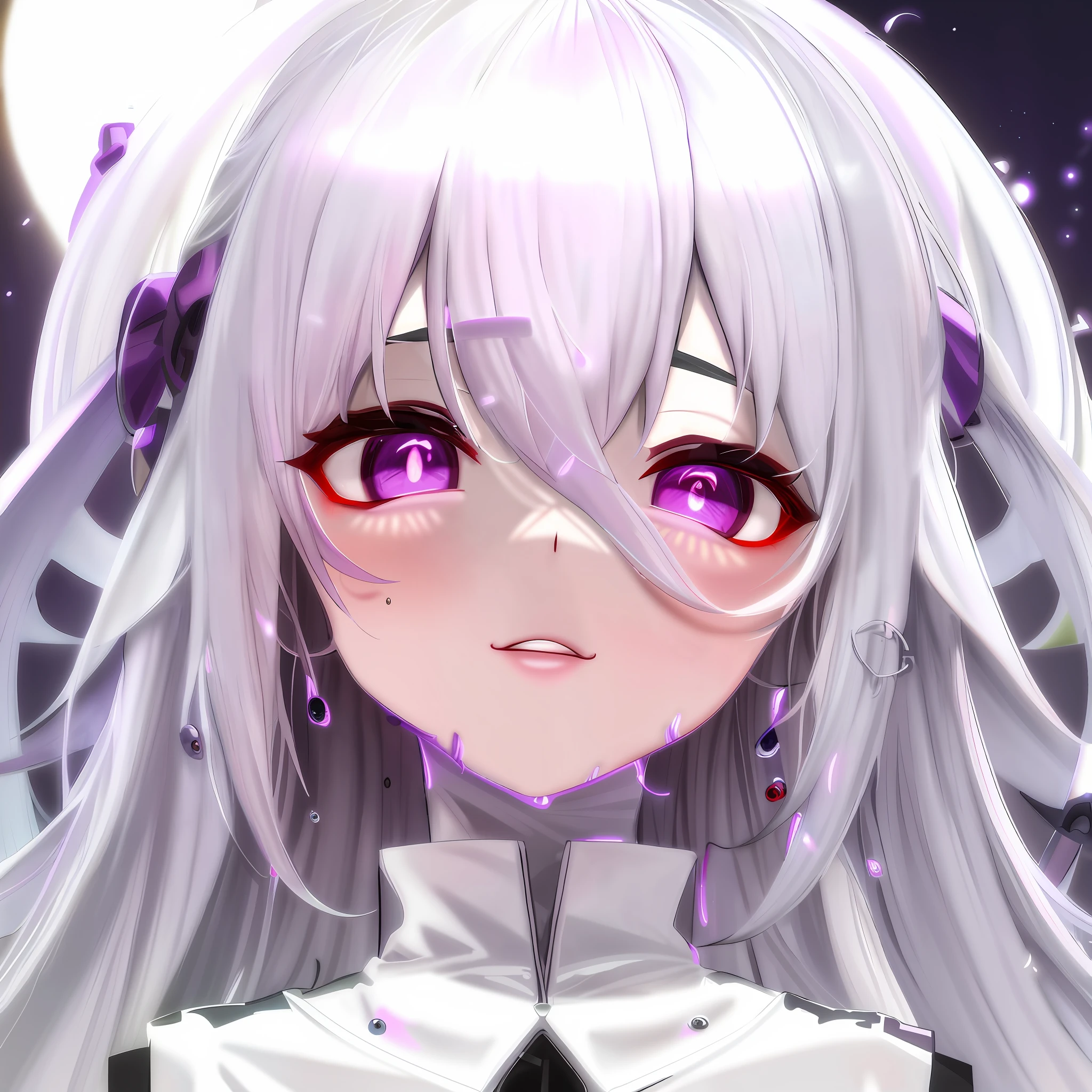 anime girl with long white hair and purple eyes in front of a full moon, ahegao face, ahegao, white haired deity, white glowing eyes, with huge luminous sad eyes, girl with white eyes, best anime 4k konachan wallpaper, anime style 4 k, stunning anime face portrait, glowing white face, with glowing eyes, anime moe artstyle