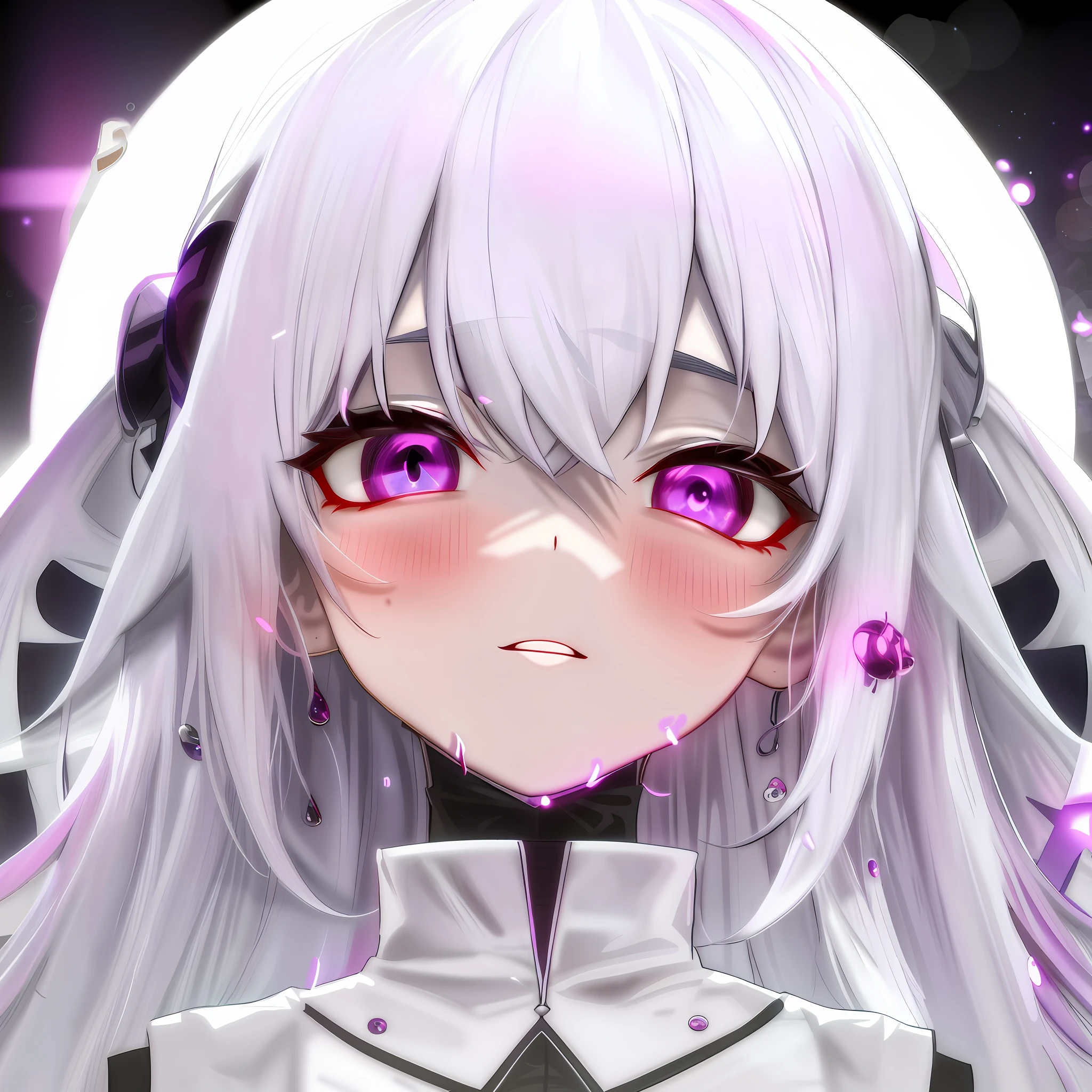 anime girl with long white hair and purple eyes in front of a full moon, ahegao face, ahegao, white haired deity, white glowing eyes, with huge luminous sad eyes, girl with white eyes, best anime 4k konachan wallpaper, anime style 4 k, stunning anime face portrait, glowing white face, with glowing eyes, anime moe artstyle