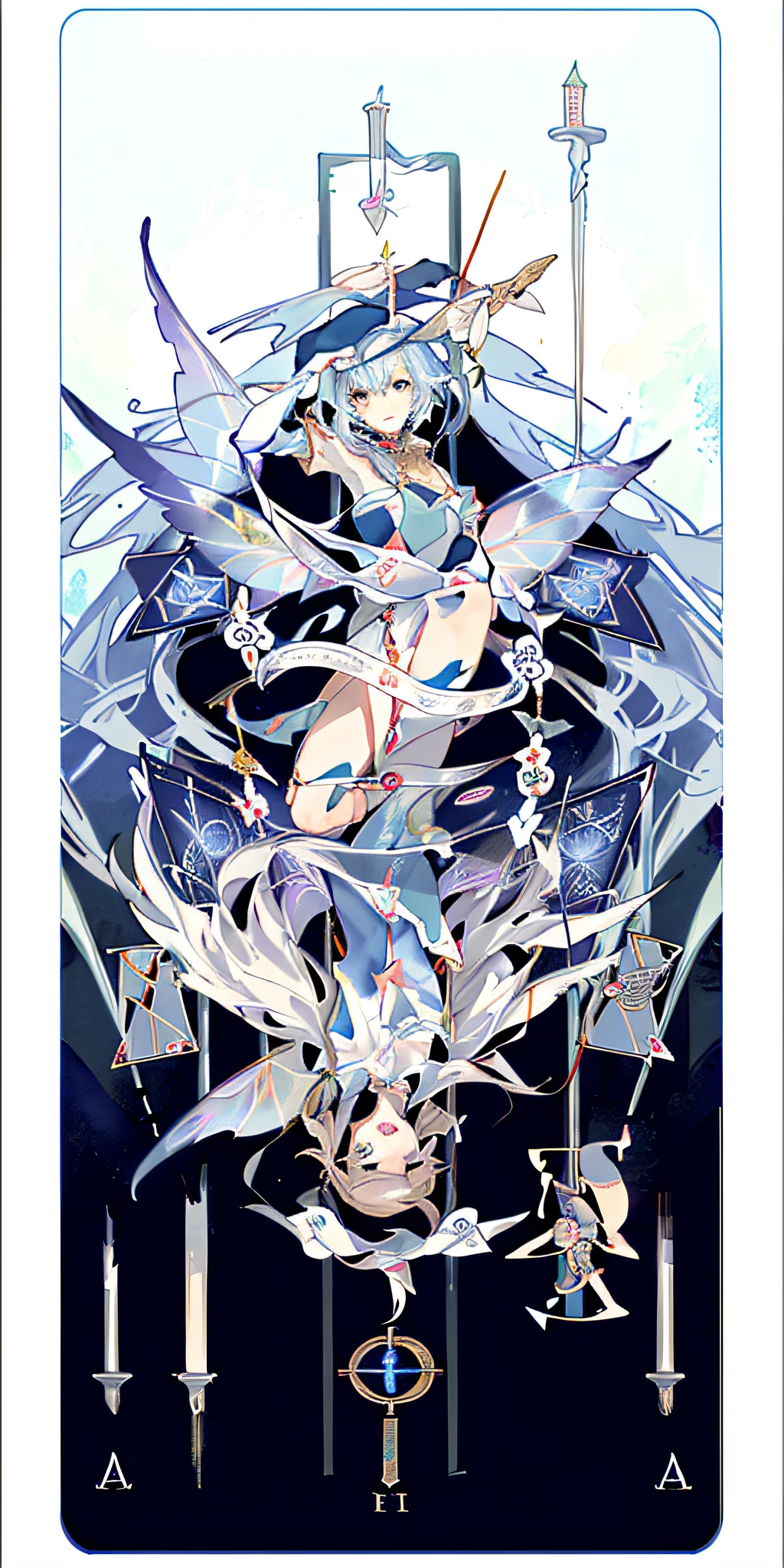 (Golden Ratio: 1.2), (Rose Graffiti: 1.2), (Glitch Color: 1.3), [(White Background: 1.4)::10], (Whole Body: 1.2), (Super Fine: 1.3), (Tarot :1.6),(Magician (Tarot):1.6),(Paper:1.2),(Fairy:1.6),(Fairy Wings:1.2),Full Body, Hanging,(Cool:1.2),(Red Long Hair ),(butterfly hair accessory),(flower hair accessory: 1.0),((sandals,Locket)),(colored cocktail dress: 1.0)+(loose-sleeve jacket: 1.3)+(fluttering colorful tassels and ribbons :1.2 ),(white stockings: 1.2),(colored ink paper flowers: 1.2),(colorful flower sea: 1.3),(chaotic geometry: 1.3),(negative space: 0.8),(drawing board: 1.3 ), (Ether Color ink flow: 1.3)