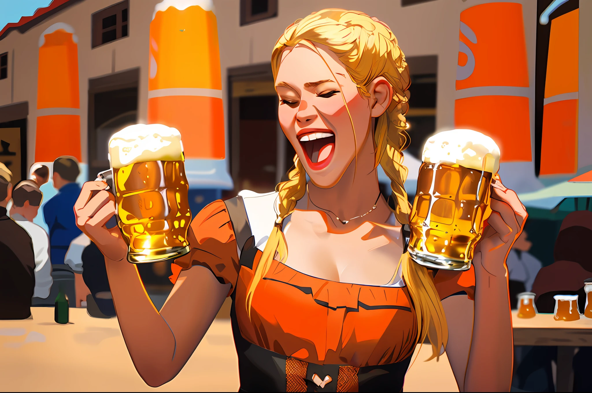 araffe woman in a dir dir dir dir dir dir dir dir dir dir dir dir dir dir dir, octoberfest, drinking beer and laughing, beer, shutterstock, drinking a beer, drinking beer, holding beer, holding a beer, holding a beer!!, people drinking beer, octoberfest poster, blonde women, blond hair with pigtails