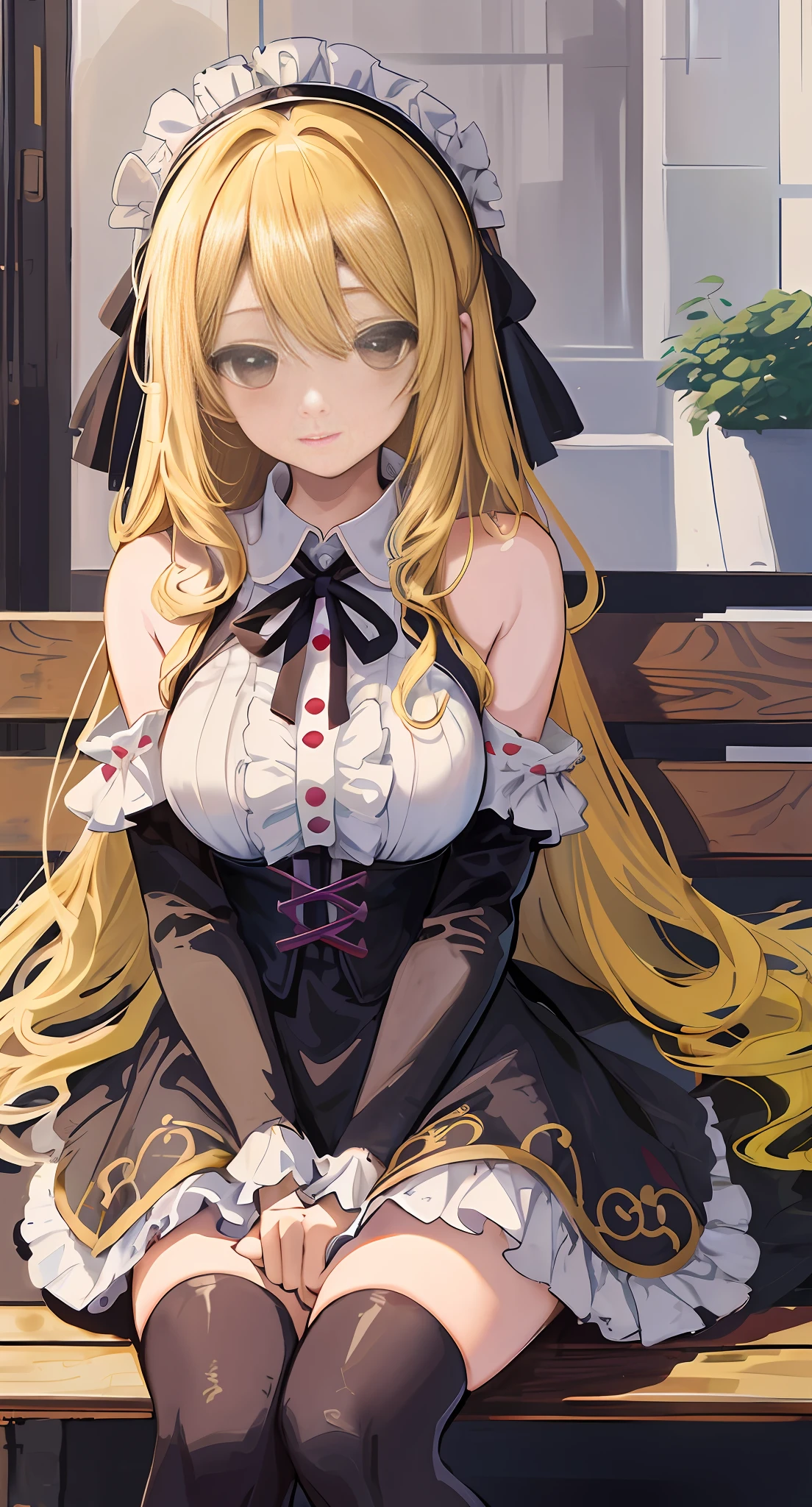 anime girl with long blonde hair sitting on a bench, blonde anime girl with long hair, anime girl wearing a black dress, loli in dress, cute anime waifu in a nice dress, marisa kirisame, anime girl with long hair, blonde - haired princess, portrait of lolita, an anime girl, anime moe artstyle, female anime character, portrait of an anime girl