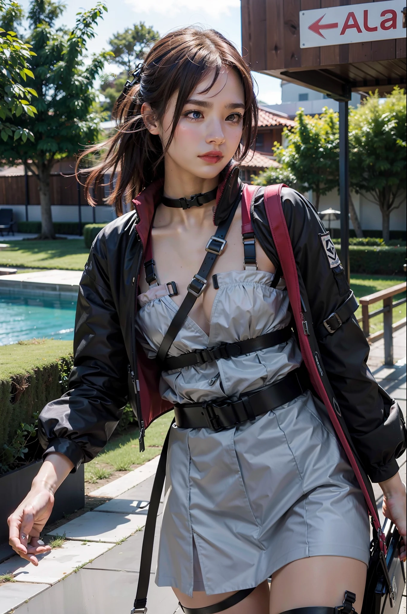 chest harness, black belt