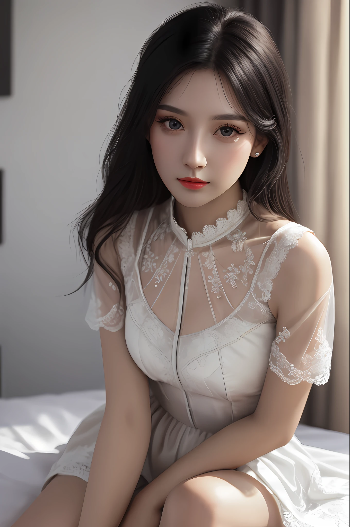 Very detailed eyes, very detailed face, very beautiful woman, best quality, super detailed (photorealistic), very delicate and beautiful legs, beautiful black eyes,