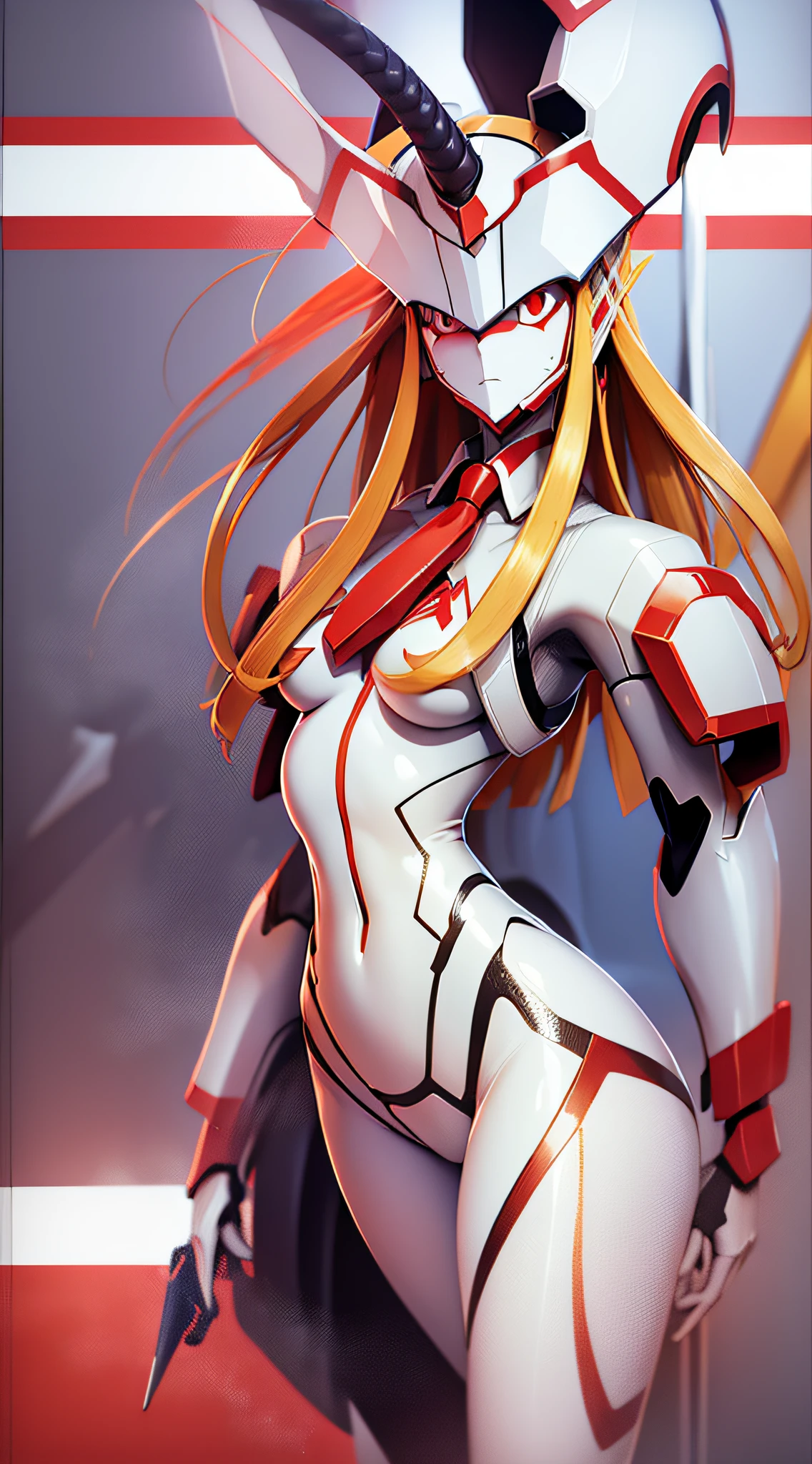 masterpiece, best quality, 1girl, strelizia, looking at viewer, holding, closed mouth, horn, bangs, walking, asymmetrical