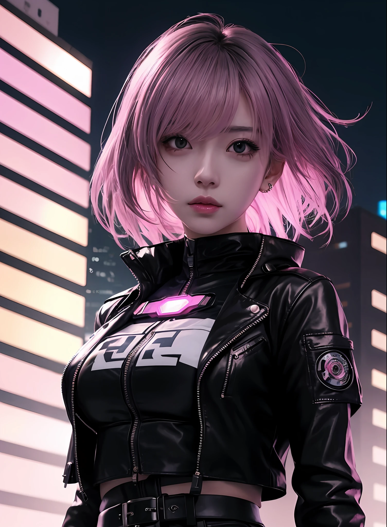 a woman in a leather jacket and black pants stands in front of a city, modern cyberpunk anime, best anime 4k konachan wallpaper, badass anime 8 k, cyberpunk anime girl, anime cyberpunk art, female protagonist 👀 :8, anime style 4 k, female cyberpunk anime girl, cyberpunk anime art, digital cyberpunk anime art, 4k anime wallpaper