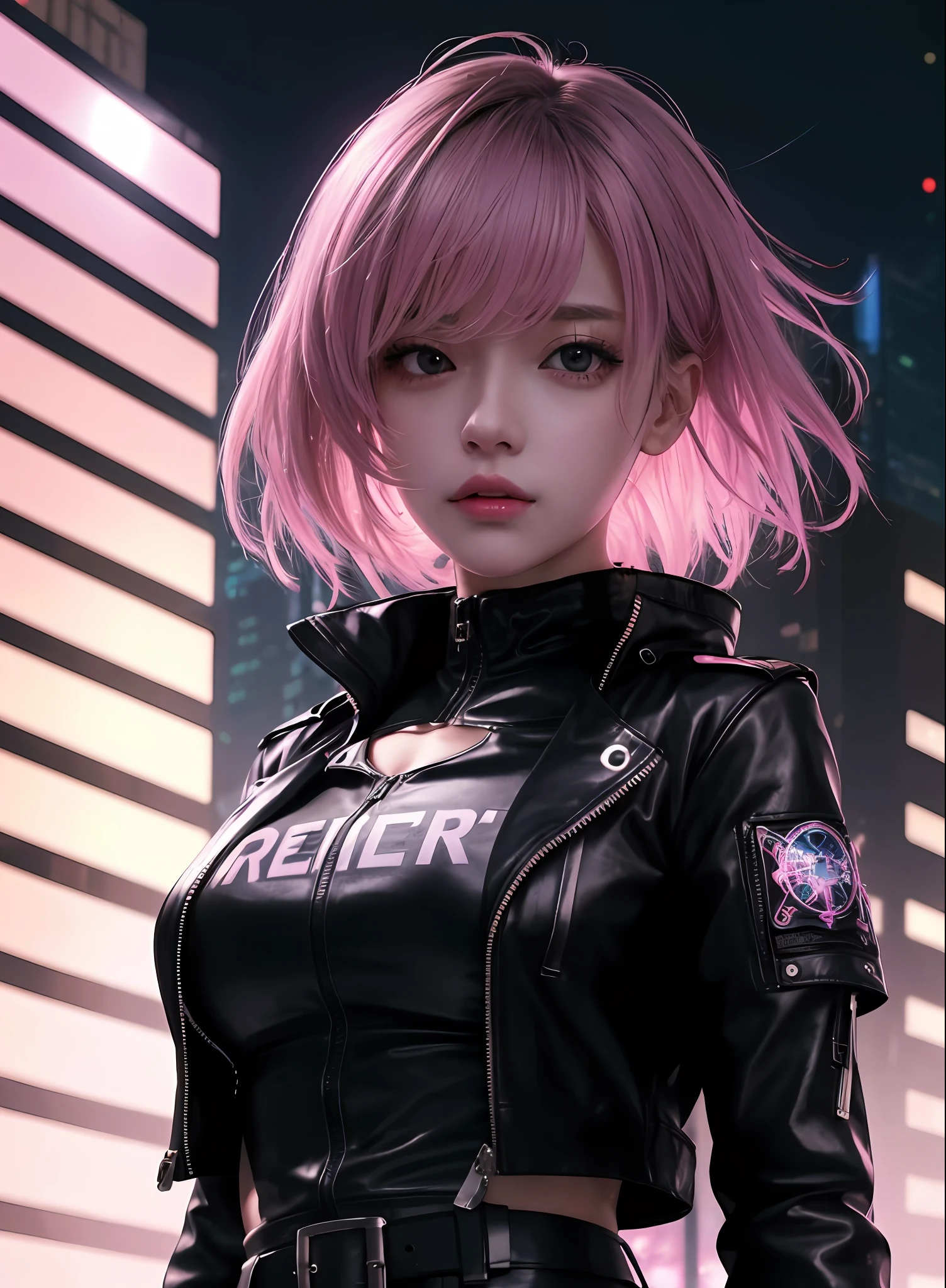 a woman in a leather jacket and black pants stands in front of a city, modern cyberpunk anime, best anime 4k konachan wallpaper, badass anime 8 k, cyberpunk anime girl, anime cyberpunk art, female protagonist 👀 :8, anime style 4 k, female cyberpunk anime girl, cyberpunk anime art, digital cyberpunk anime art, 4k anime wallpaper