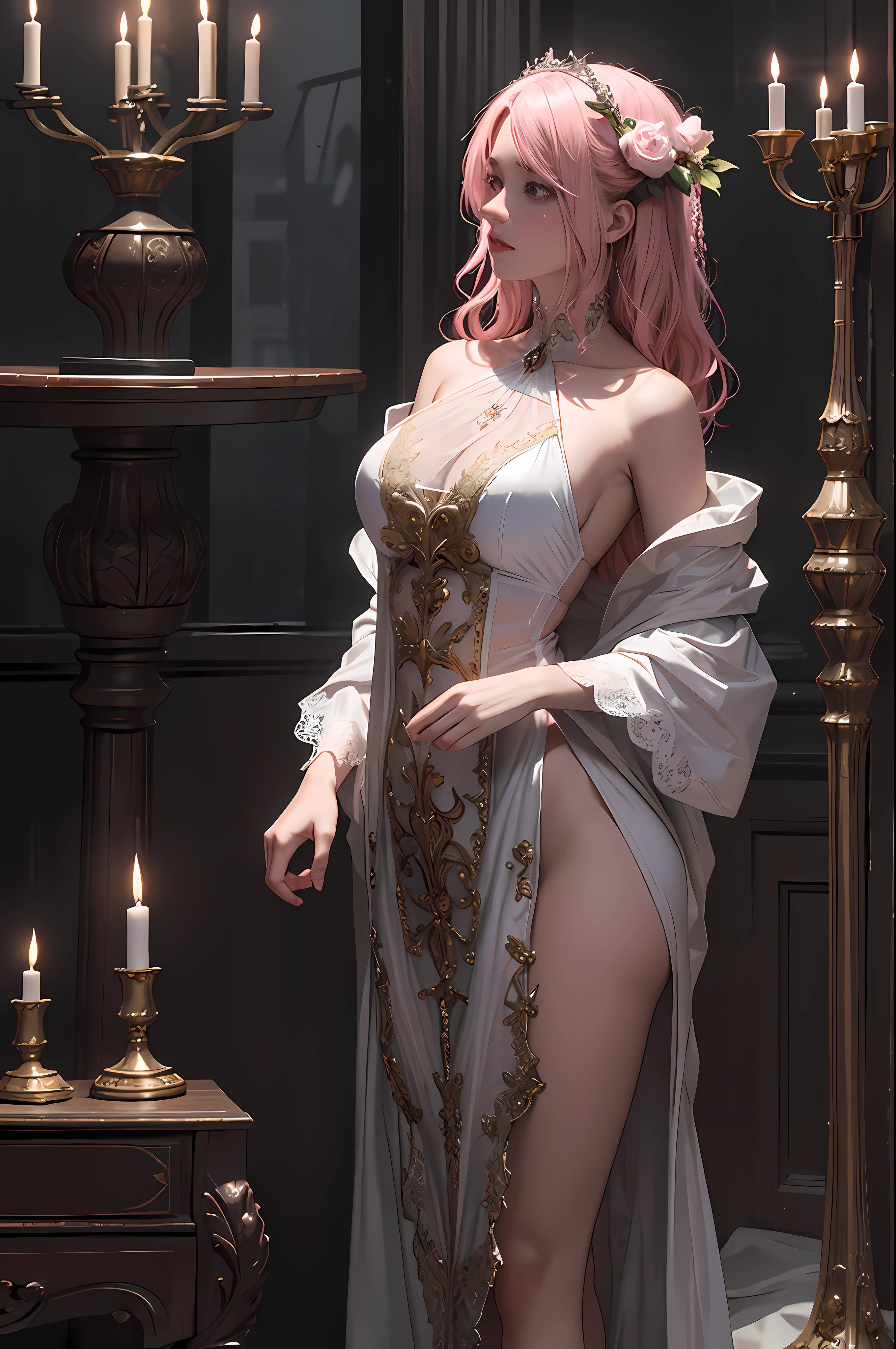 Official Art, Unity 8k wallpaper, super detailed, beautiful, beautiful, masterpiece, best quality,
darkness, atmosphere, mystery, romanticism, creepy, literature, art, fashion, victorian, decoration, intricacies, ironwork, lace, contemplation, emotional depth, supernatural,
1 girl, solo, neck, bust composition, transparent outfit, transparent clothes, pink cute, pink tender, proud and holy, sacred, naked, leaky shoulders, leaky water, fat buttocks, big breasts, double breasts,