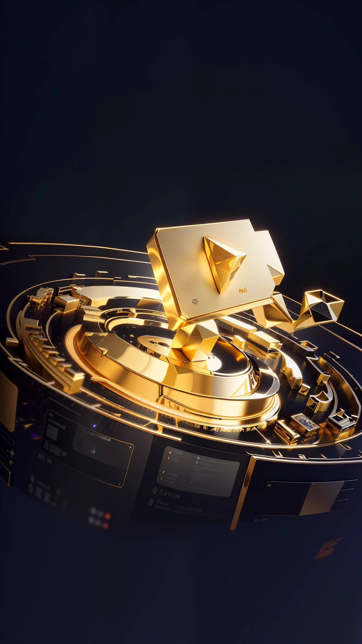 there is a golden object with a small triangle on it, high-quality render, cinema 4d, cinema 4d, cinema 4 d, cinema4d, c 4 d style, depicted as a 3 d render, cinema 4 d art, cinema 4d render, cinema 4 d render, cinema4d render, 3 d icon for mobile game