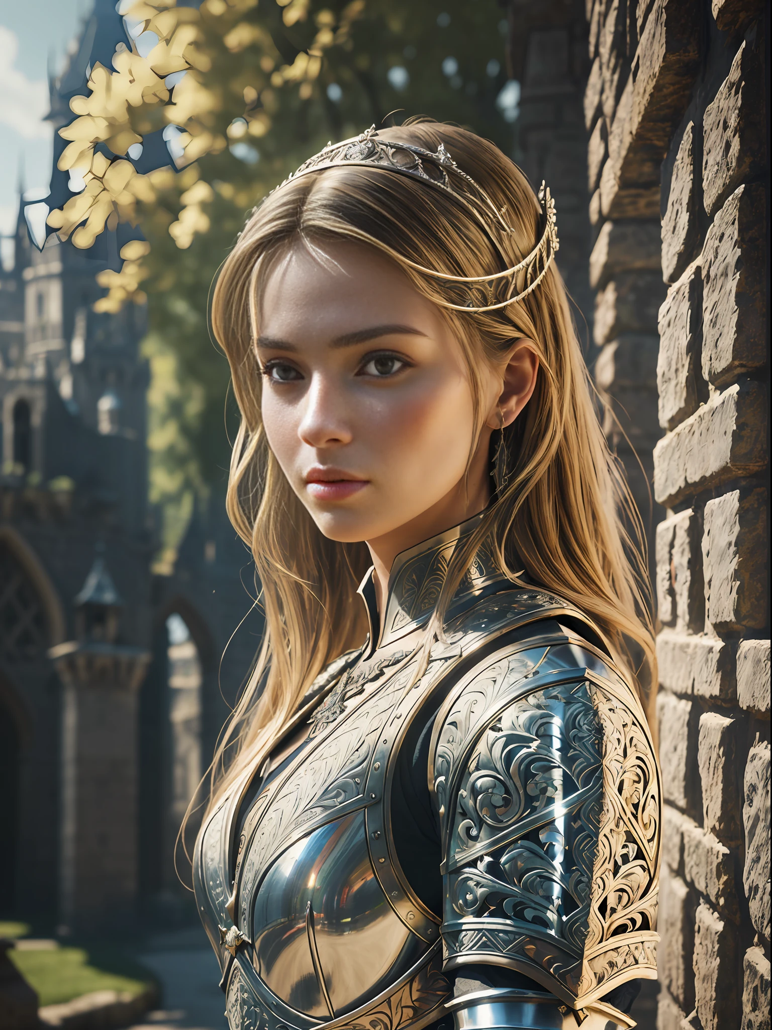 (masterpiece), (extremely intricate:1.3), (realistic), portrait of a girl, the most beautiful in the world, (medieval armor), metal reflections, upper body, outdoors, intense sunlight, far away castle, professional photograph of a stunning woman detailed, sharp focus, dramatic, award winning, cinematic lighting, octane render, unreal engine, volumetrics dtx