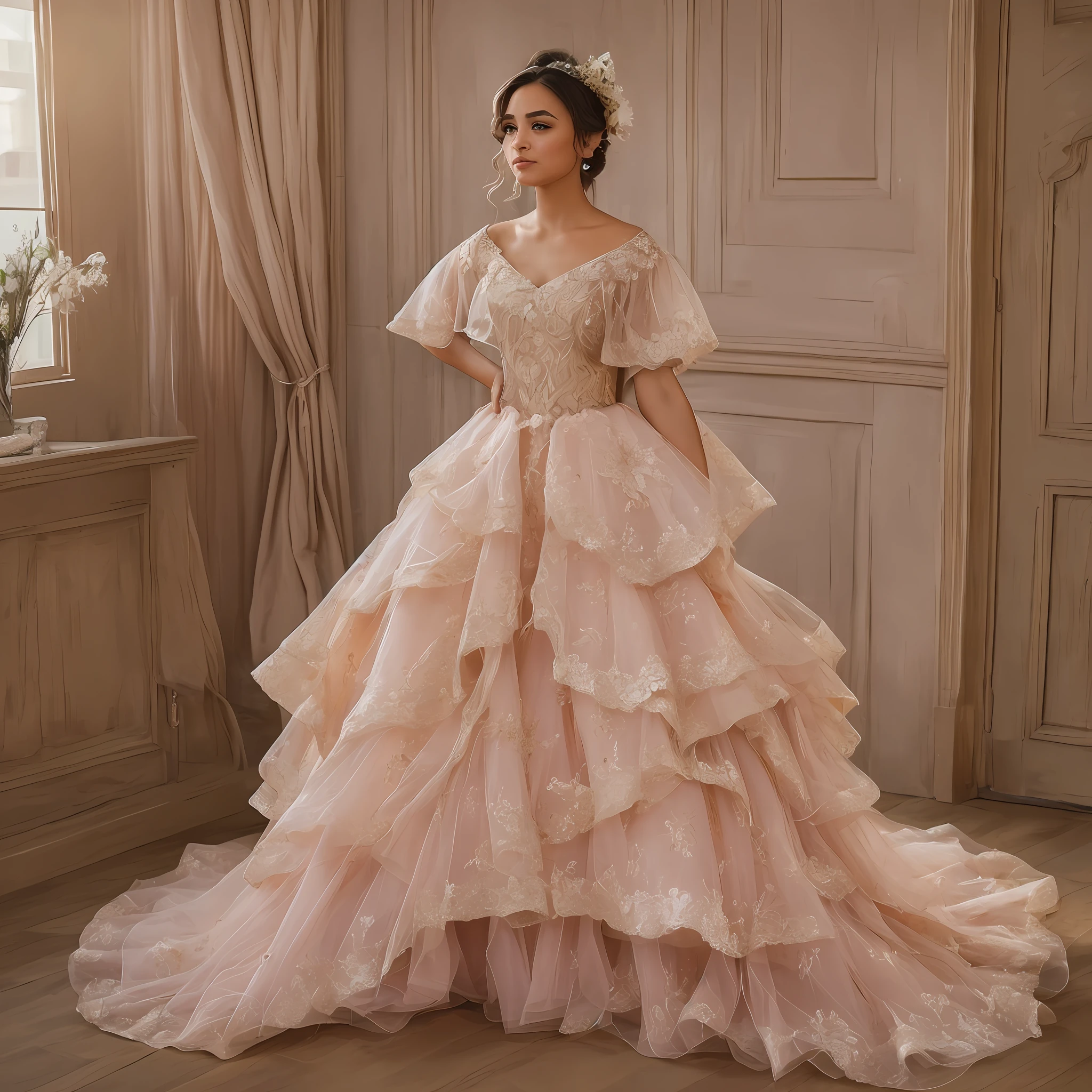 Pixar,Full body shot,Luxurious Gold tones,full of sunlight,blush,Dress,lodge,Dreamy Glow --auto --s2