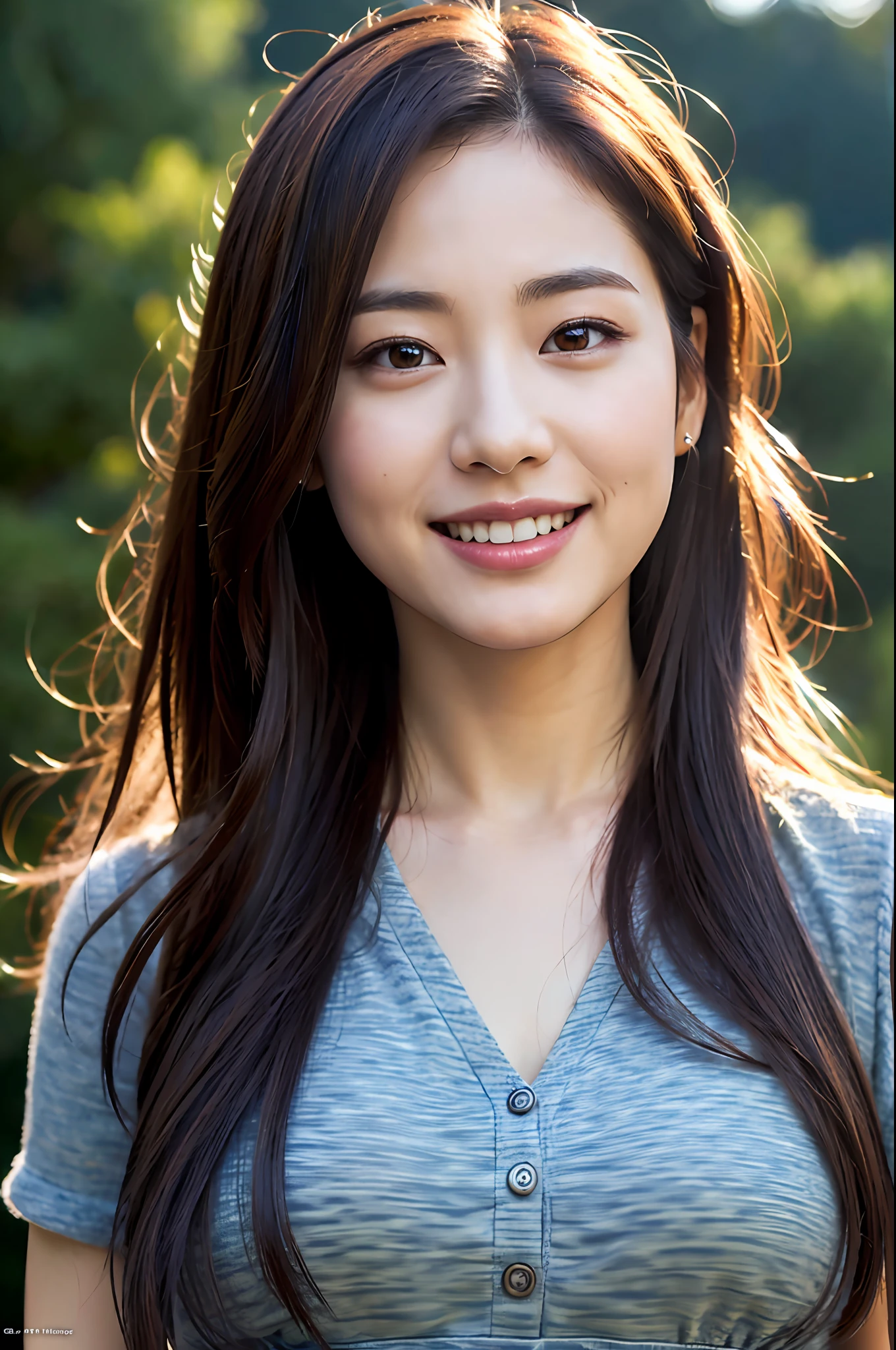 (8k, RAW photo, best quality, masterpiece:1.2), (realistic, photo-realistic:1.37), ultra-detailed, ultra high res,1 girl,looking at viewer,beautiful detailed face,smile,narrow,(slim waist:1.3),shirt, beautiful detailed skin, skin texture, floating hair,professional lighting,