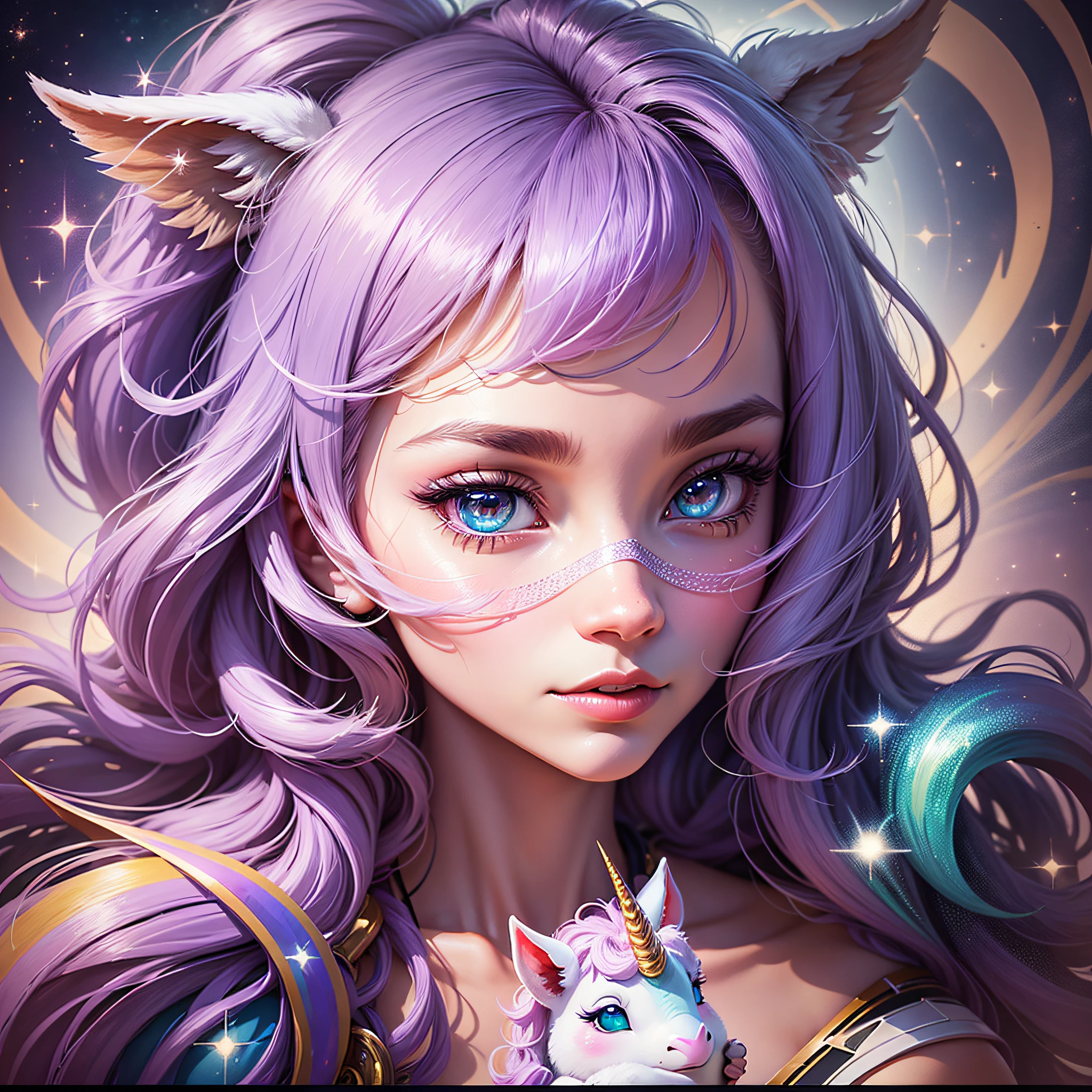 Cartoon unicorn, super cute, facing the viewer, glitter, rainbow, shiny, trending on art station, fantasy, dreamlike, focused on the character, symmetrical, ultra-sharp, octane render, 8k, adobe illustration, Photoshop, watercolor effect, digital painting, highly detailed, simple, soft lighting, bird's-eye view, isometric style, smooth and clean vector, photo realistic rendering, using Cinema 4D, no jagged lines,no jagged edges --auto --s2