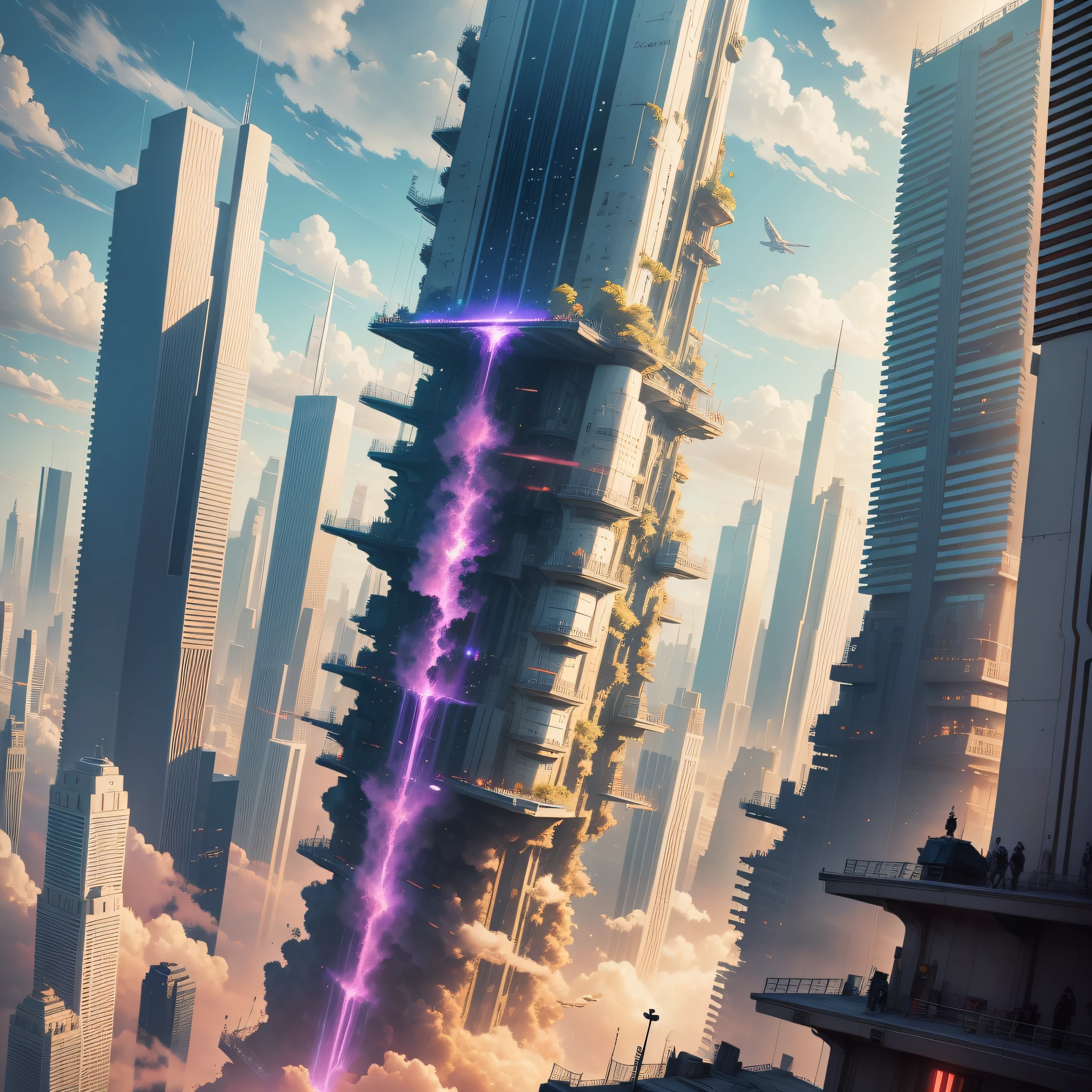 manga,comic,colorful,elaborate,hyper quality,sci-fi,highly detailed,city cloud war highbuildings tower,beautifulgirl