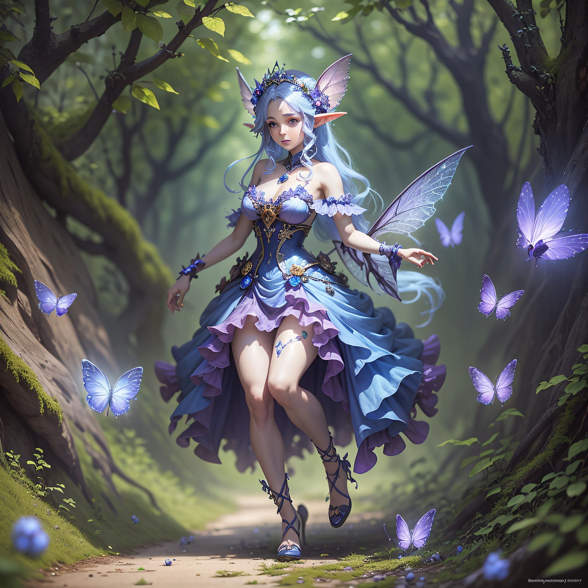 Beautiful full body blueberry fairy faerie fey Fae queen highly detailed cg society enchanting alluring magical concept art volumetric lighting subsurface scattering unreal blueberry dress, blue berry color --auto --s2