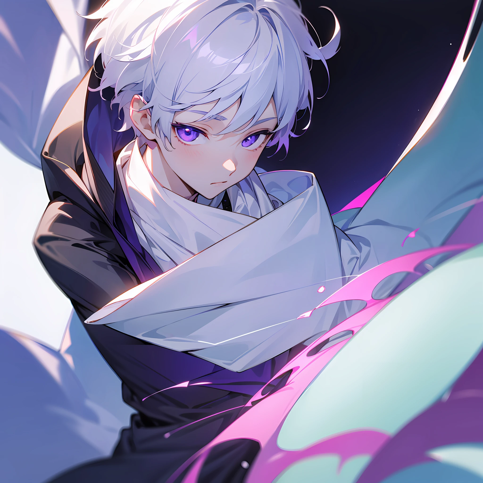 white skin, ultra beautiful face, ambient light, pessonage, full body, anime, boy with short hair, silver white, purple eyes, beautiful eyes, shy, perfect. Maximum quality.