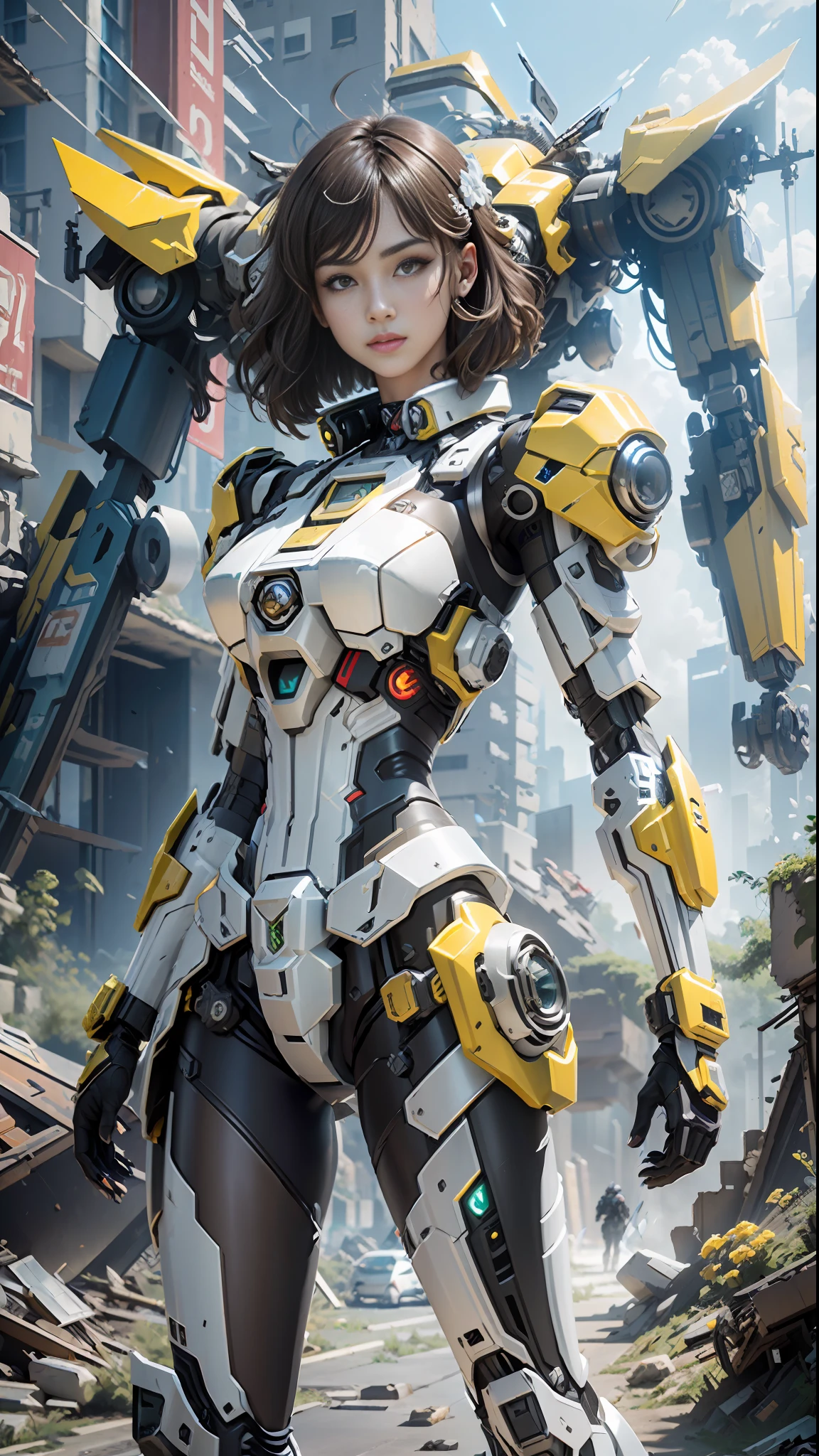 ((Best quality)), ((masterpiece)), (highly detailed:1.3), 3D,Shitu-mecha, beautiful cyberpunk women with her mecha in the ruins of city from a forgoten war, ancient technology,HDR (High Dynamic Range),Ray Tracing,NVIDIA RTX,Super-Resolution,Unreal 5,Subsurface scattering,PBR Texturing,Post-processing,Anisotropic Filtering,Depth-of-field,Maximum clarity and sharpness,Multi-layered textures,Albedo and Specular maps,Surface shading,Accurate simulation of light-material interaction,Perfect proportions,Octane Render,Two-tone lighting,Low ISO,White balance,Rule of thirds,Wide aperature,8K RAW,Efficient Sub-Pixel,sub-pixel convolution,luminescent particles,light scattering,Tyndall effect