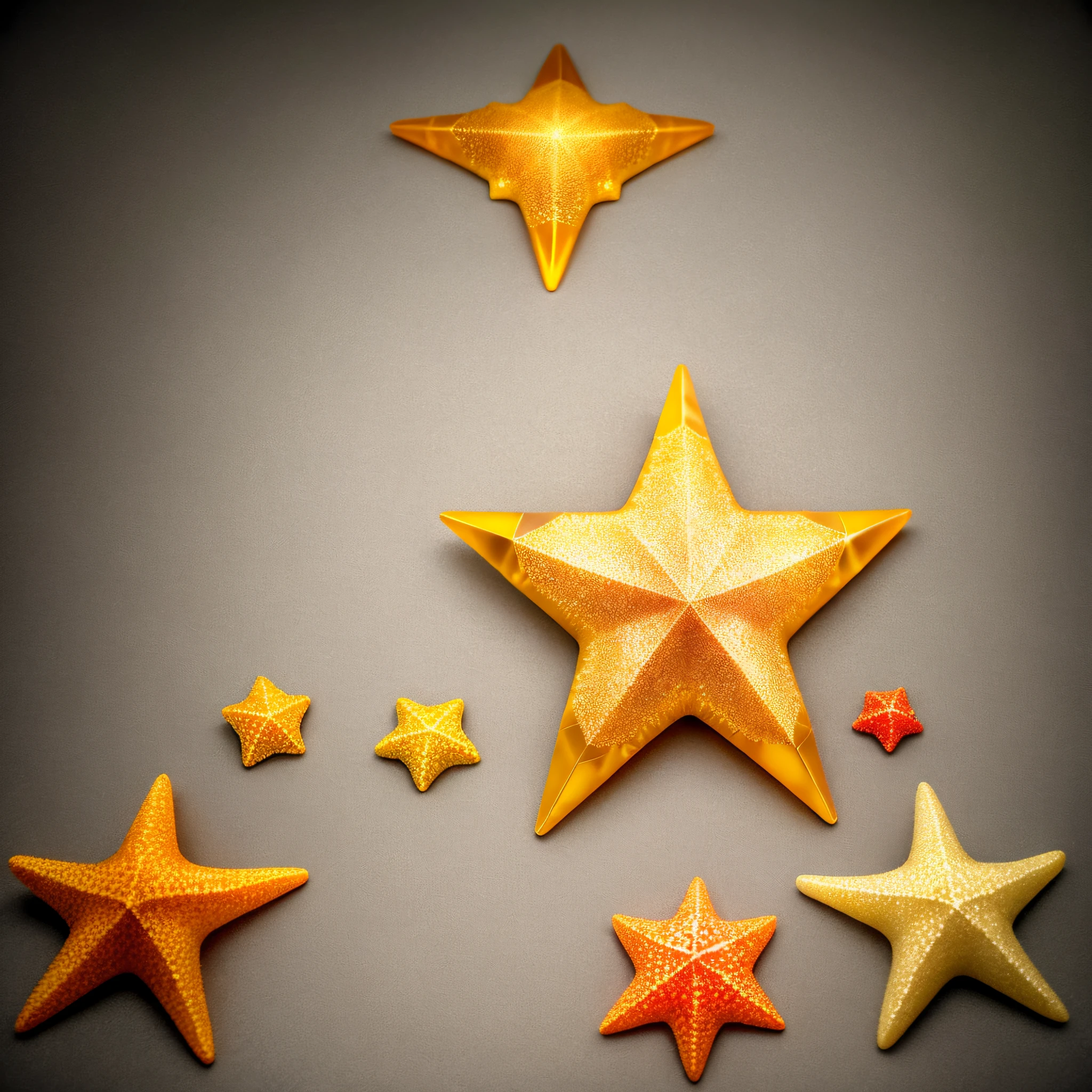 A crystal texture pentagram starfish, orange and yellow, very realistic material, ultra-realistic material