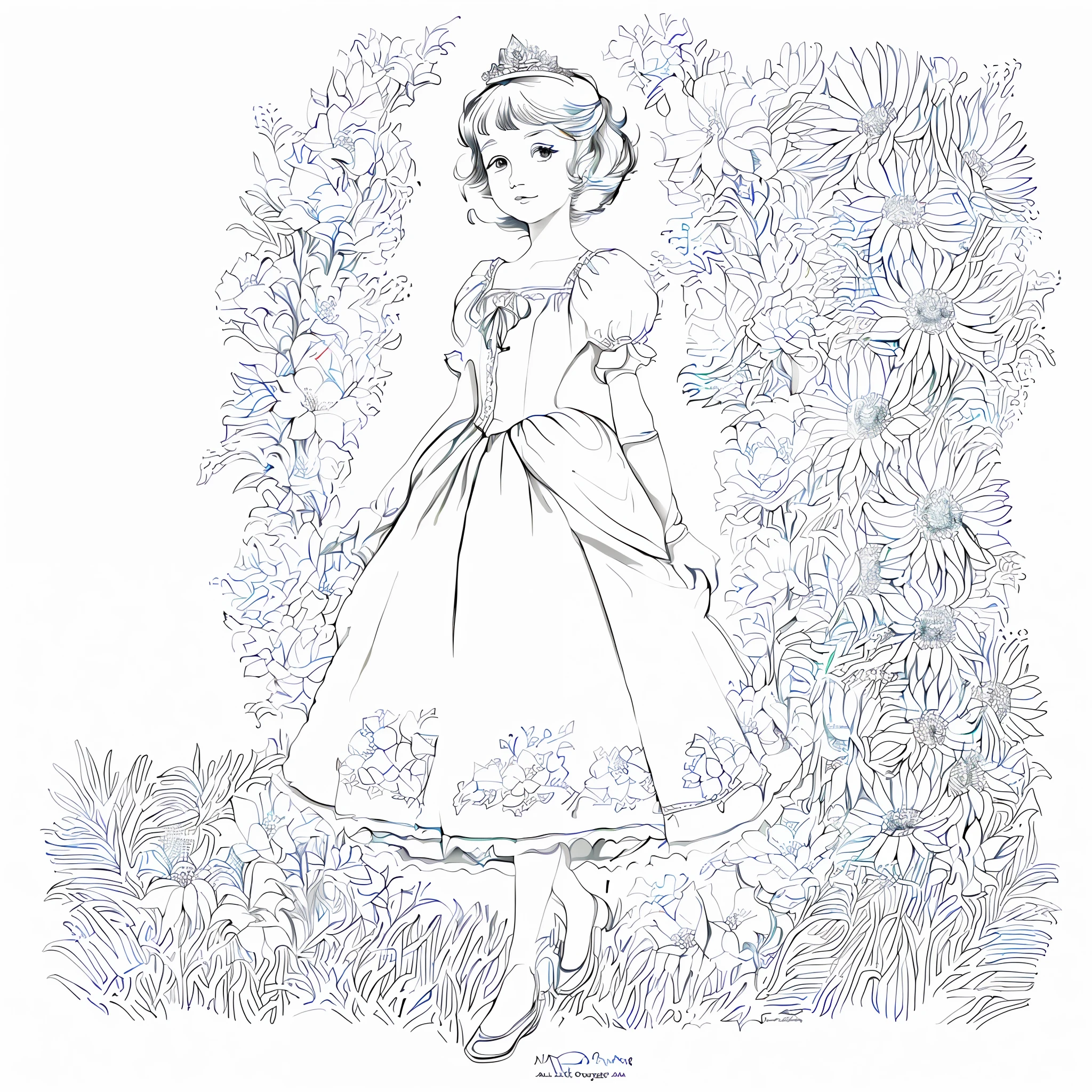 lineart, monochrome, white, black and white background, coloring book for children, on paper, full page, free lines, highly detailed art line, to print, perfect anatomy, (((white background)), flowers., 2d.