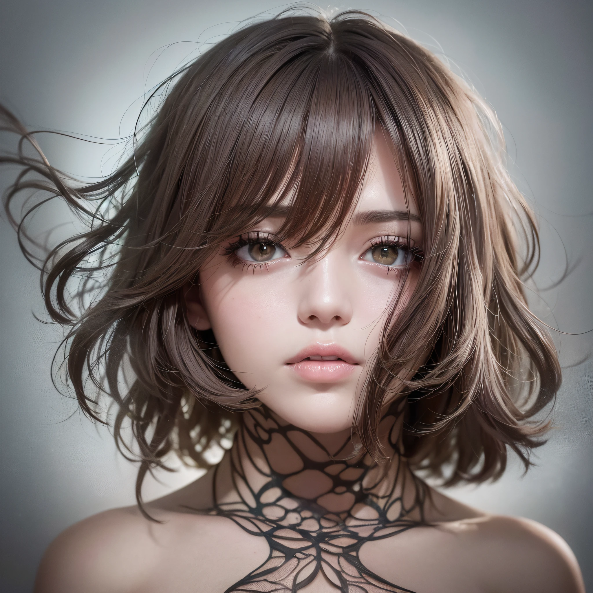 Strobe lighting creates dramatic shadows and highlights, images with a sense of depth and three-dimensionality, 1 woman, surrealism