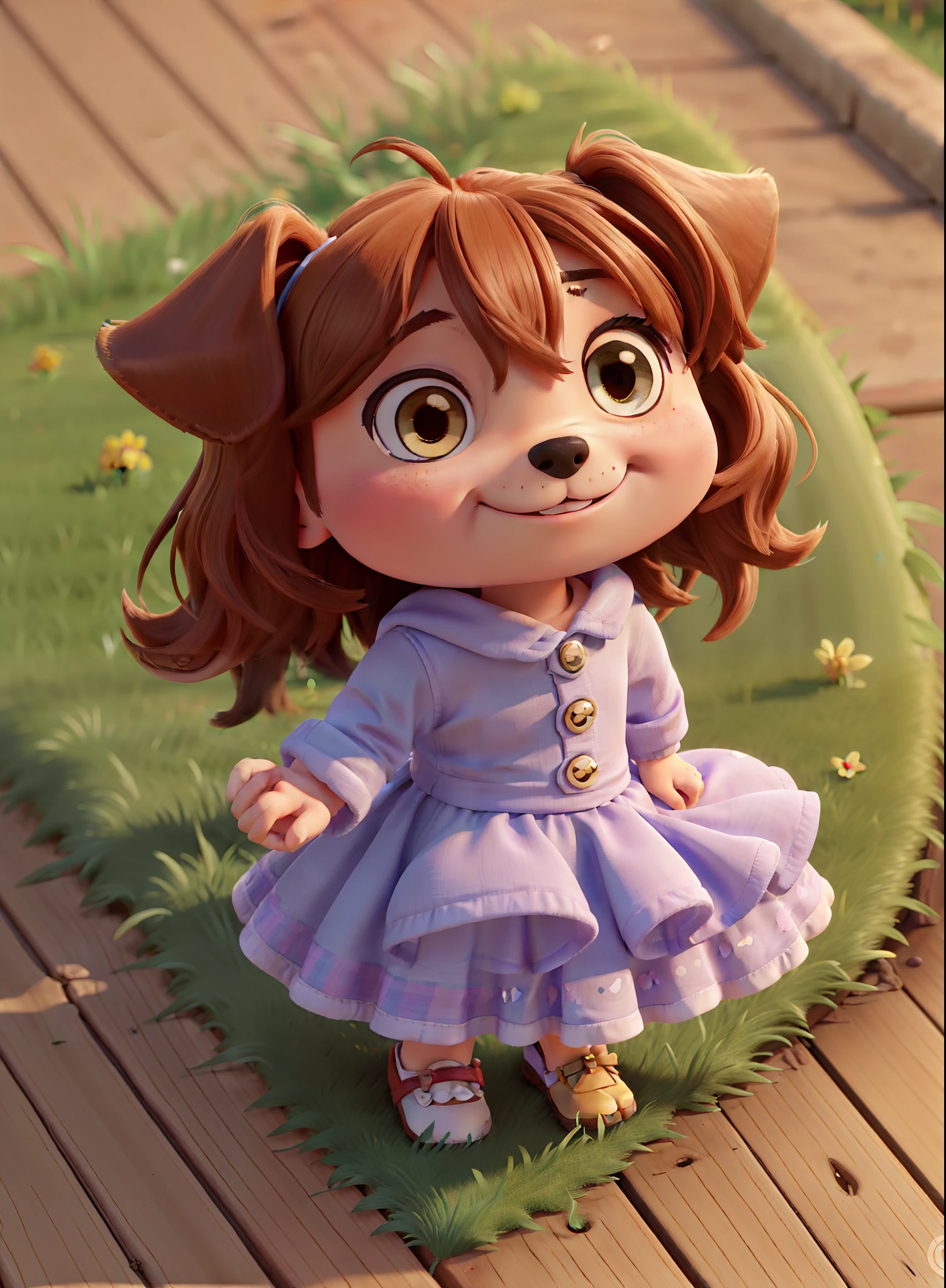 (chibi style:1.3, cute:1.3, dog, park),(close up:1.2)