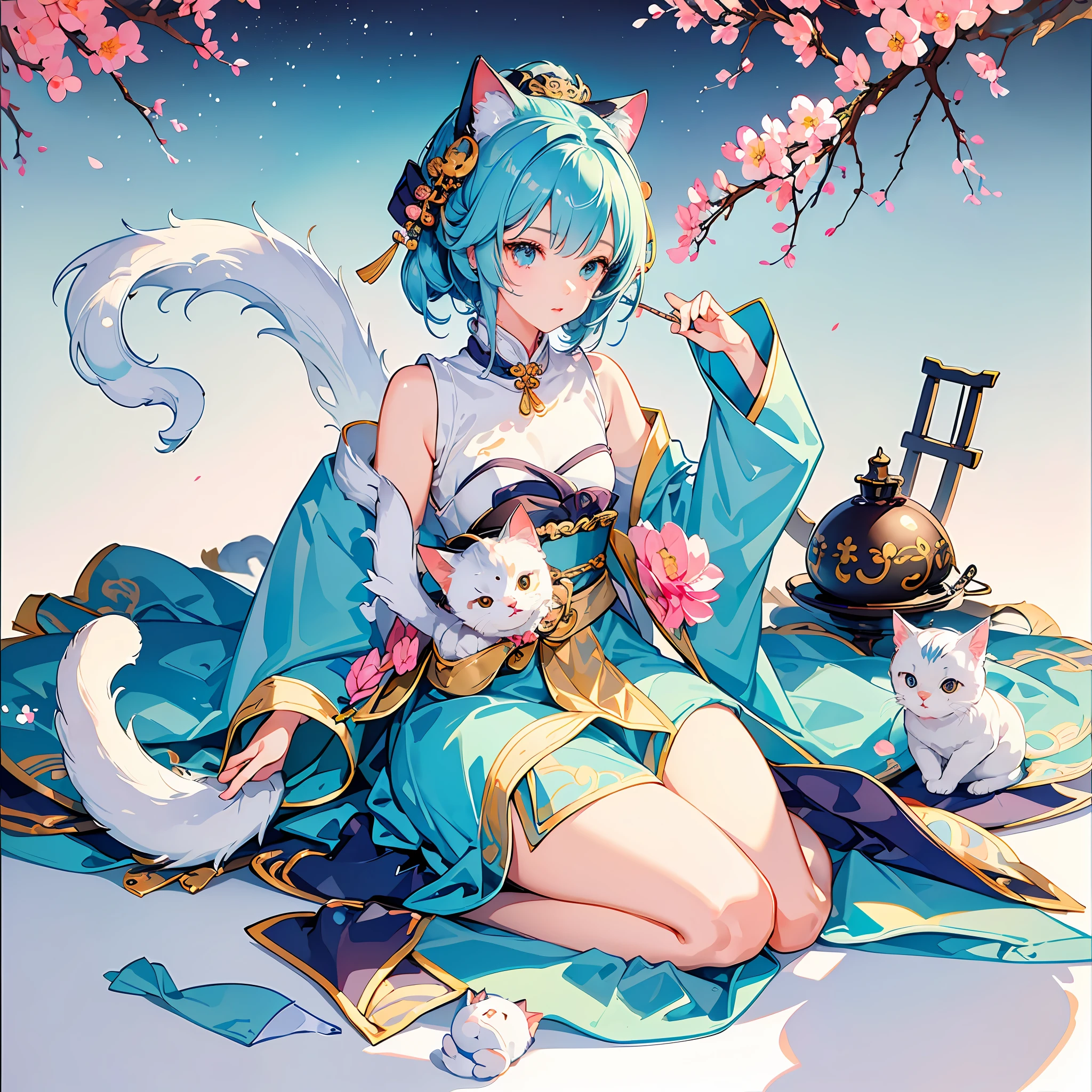 (masterpiece), the best quality, super detailed, very kawaii cute anthropomorphic cat sitting on white background, Japanese style cat cat, cat face expression vivid and cute, cute, anthropomorphic fashion beauty short cat, funny scene, meet all your fantasies about cute dogs --auto --s2