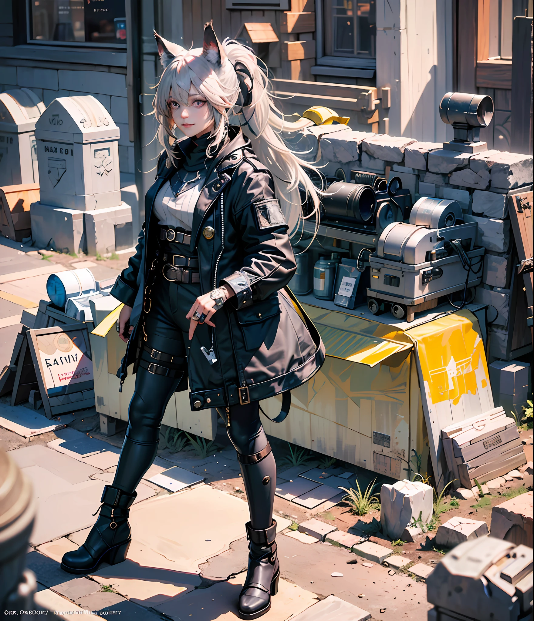 absurd, tall, ultra-detailed, 1girl, solo, extremely detailed eyes, (official art, beautiful and aesthetic: 1.2), (1girl),(1boy), extremely detailed, (fractal art: 1.3), colorful, most detailed, detailed art, ultra-detailed, 150mm analog lens, complex details, hyperrealistic, ultra-detailed, octane rendering, 8k post-production, iridescent colors, night, (realistic, photo-realistic:1.4), ((((1girl)), girl, ((black and white hair)), wolf ears, half hair black, half hair white, two-tone hairstyle, hip-high, white hair, 2 hair tones, 2 hair colors),(1boy, white hair, hairstyle ponytail, ponytail, cat ears,) mercenaries, tavern, fantasy, evil smile, voluminous soft light, lilac eyes, gray eyes, (Masterpiece, Best Quality, High Resolution: 1.4), Detailed, Complex Details, 4K, Full Height, 2 Characters