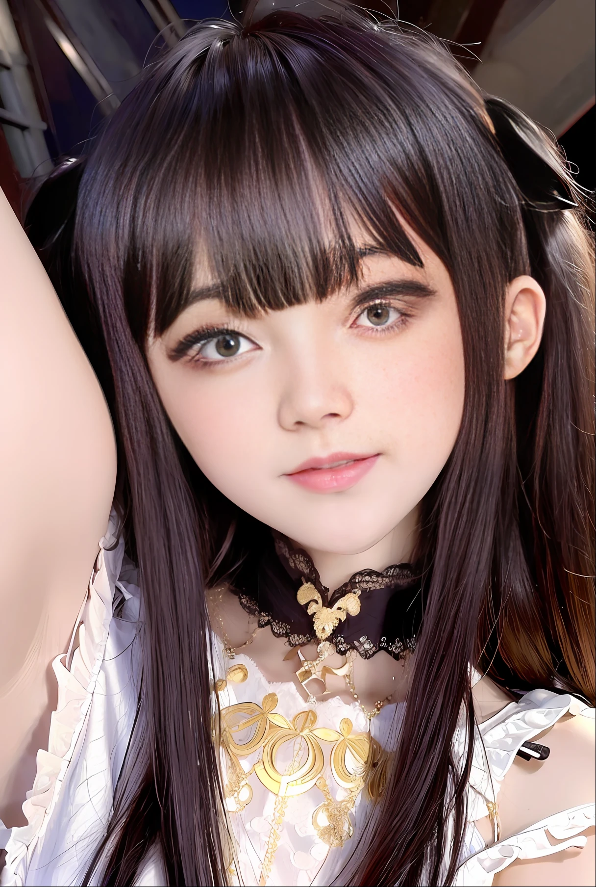 ulzzang-6500-v1.1,, (RAW photo, best quality,high quality,highres), (realistic, photo-realistic), ultra-detailed, (front lighting), close-up portrait, physically based rendering, normal proportion, ((1 girl)), (High detail skin: 1.3), tilted head, detailed eyes, air bangs, chinoises