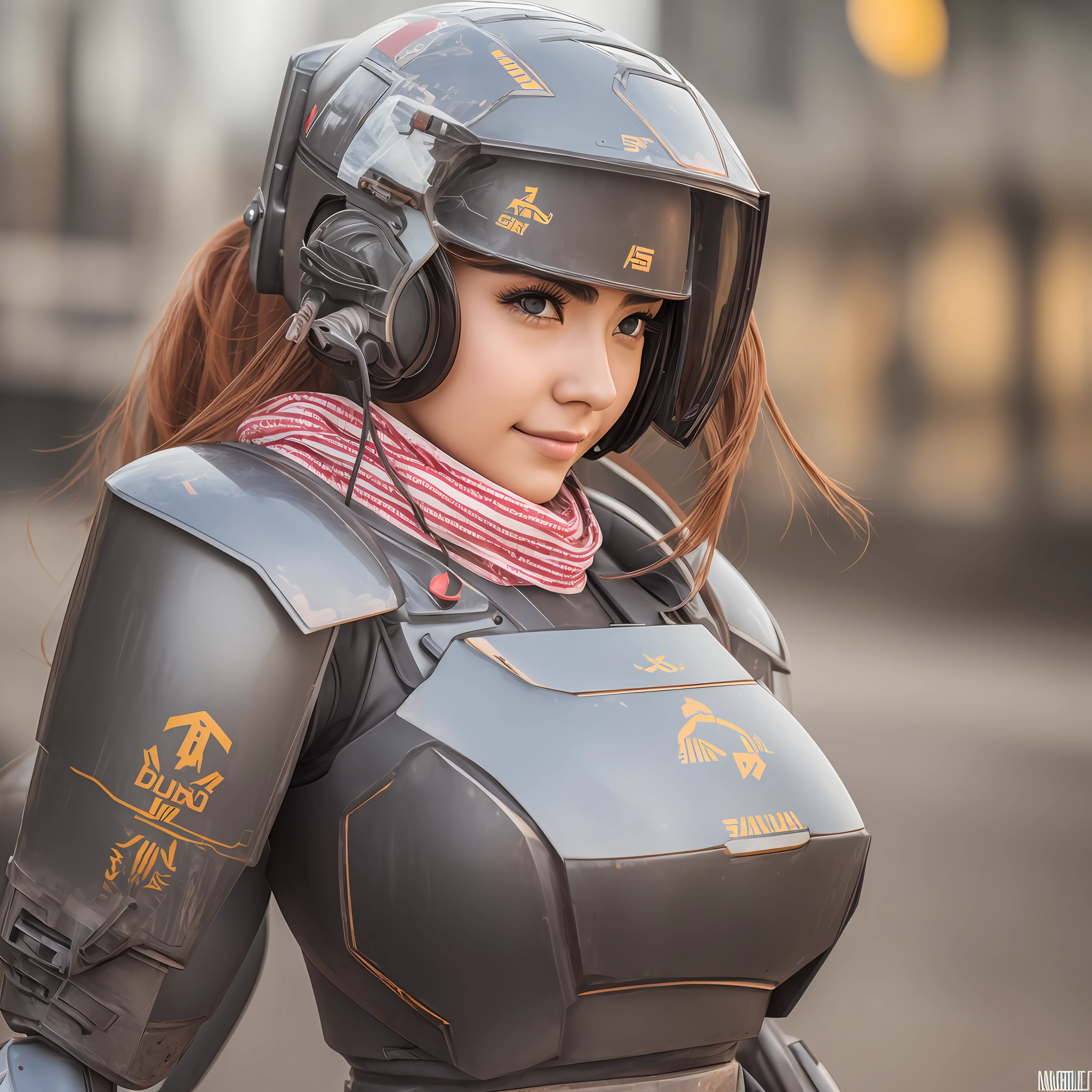 Beautiful girl wearing MS Zakubikini motor armor, perfect face shape and figure, real shot, 8K