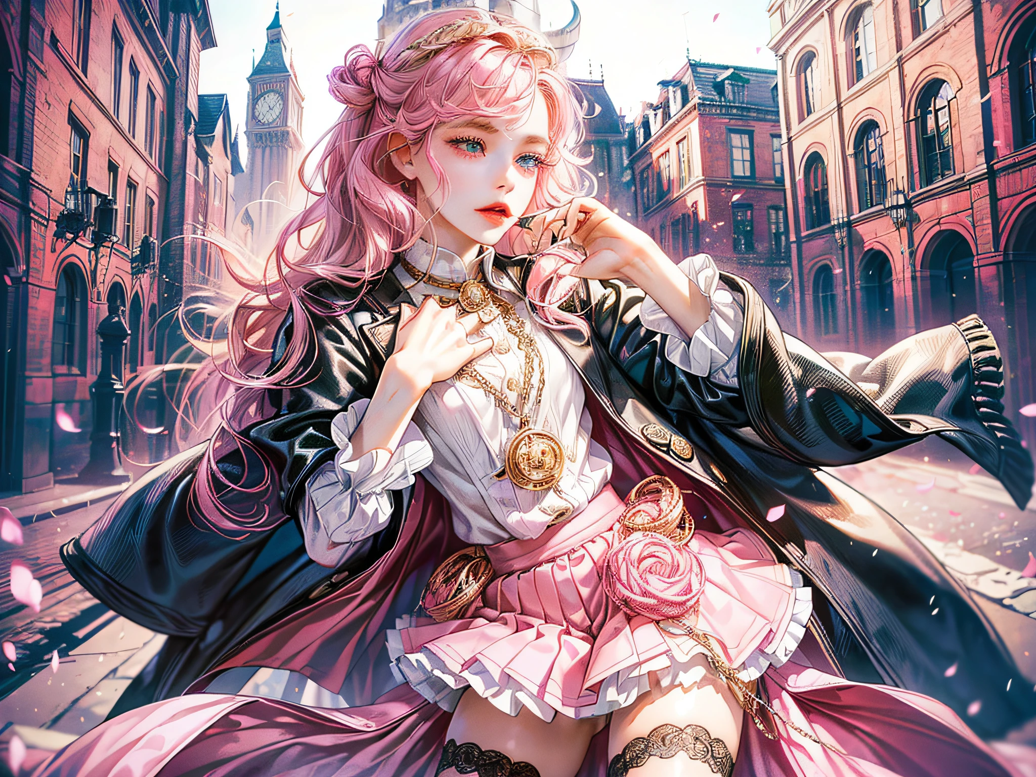 ((Beautiful: 1.3, Characters: 1.3), (Pink Skirt + Stockings: 1.2, Wearing a Coat, Hair Coiled, : 0.8), (Campus Scene: 1.1) --auto --s2