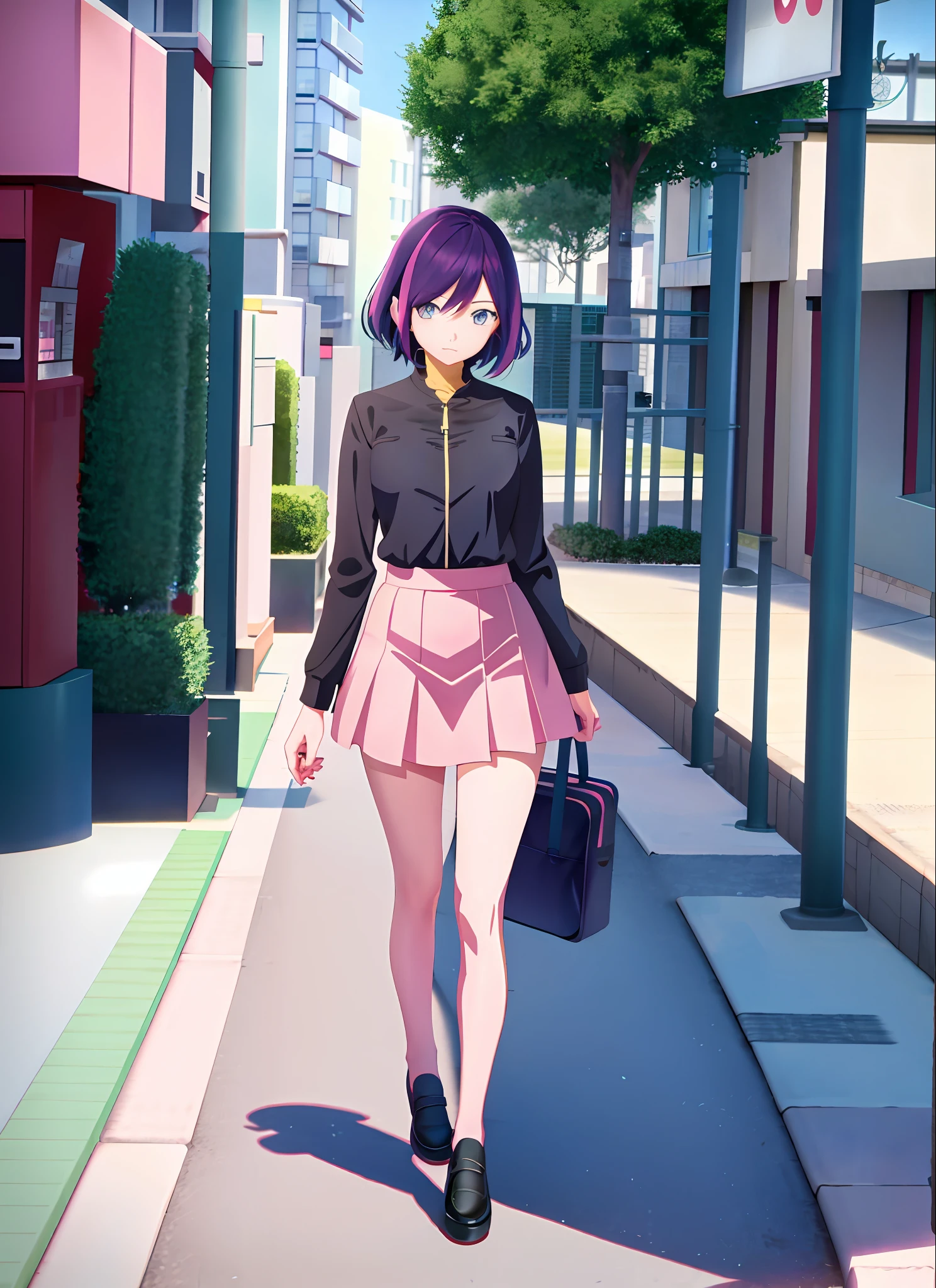 Beautiful digital art, anime style illustration, innocent expression girl, short skirt, seductive, urban anime girl fan art, anime style 4K.
