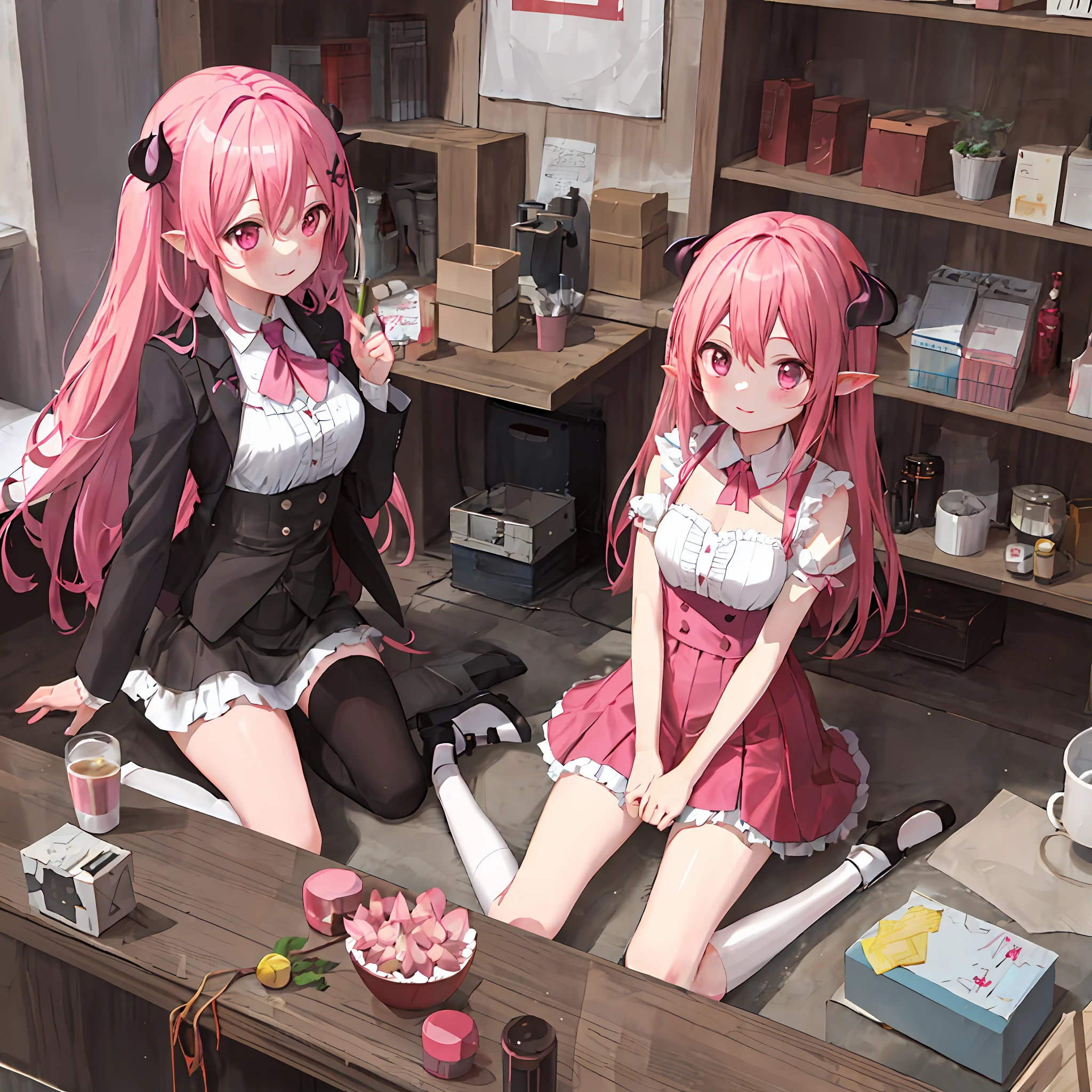 succubus，[Something went wrong]，pink hair，blushing face，动漫
