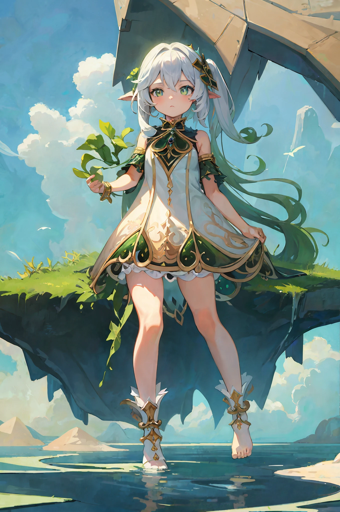 (((masterpiece))),bestquality,illustration,beautifuldetailedglow,
paper_cut, simple background, full body,water,clouds,colorful, floral background, cat,fantasy, gem,crown, (1girl),solo,